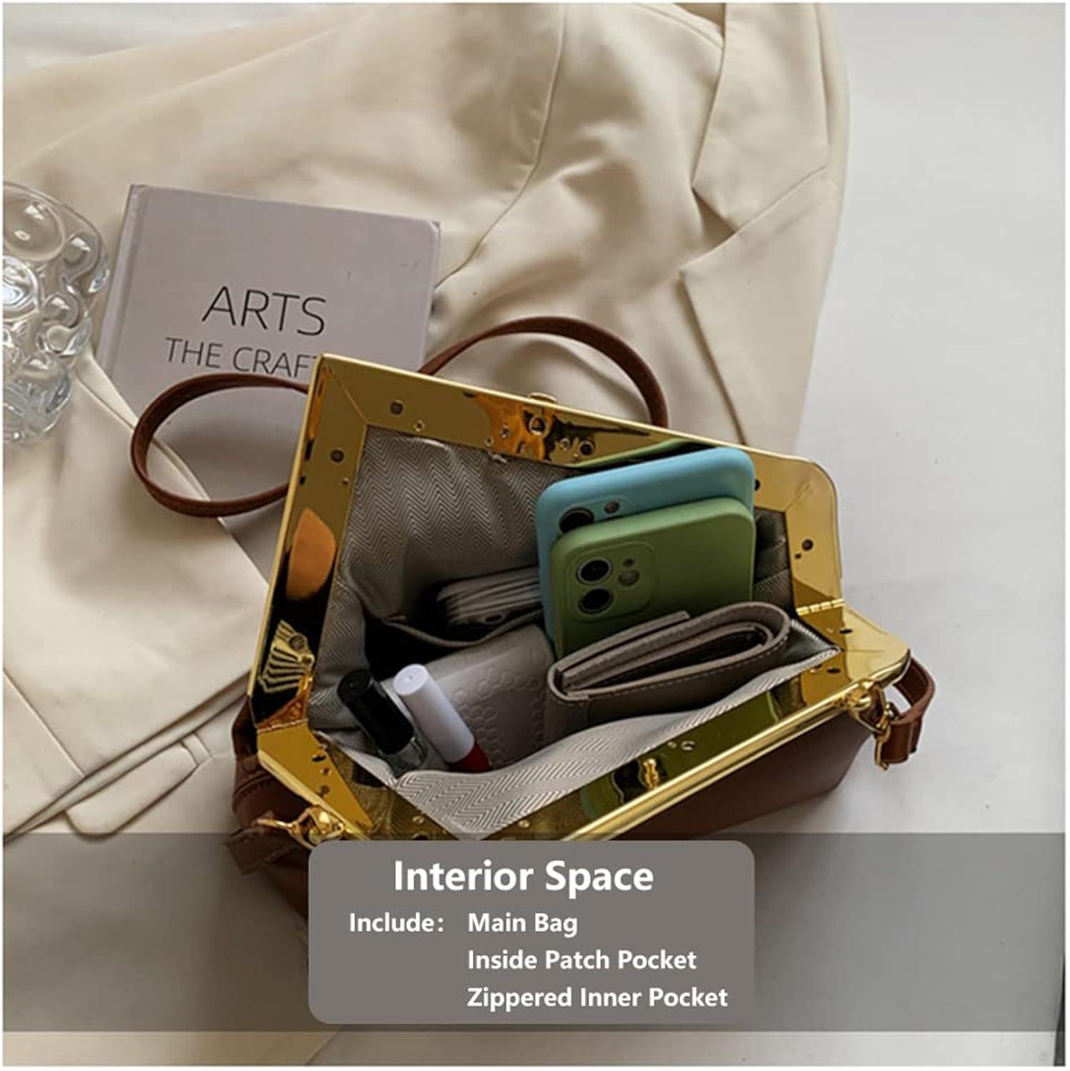 Women Shoulder Bags Crossbody Bag PU Leather Hobo Handbags Clutch Purse with Metal Clasp Closure