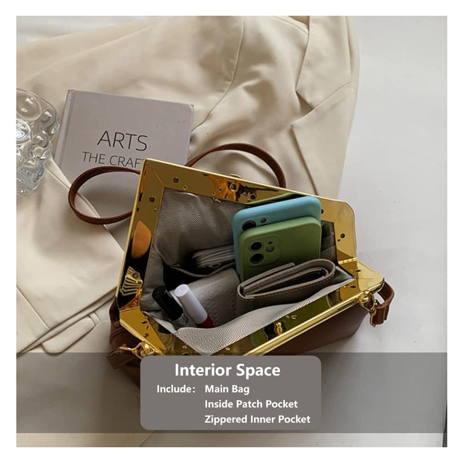 Women Shoulder Bags Crossbody Bag PU Leather Hobo Handbags Clutch Purse with Metal Clasp Closure