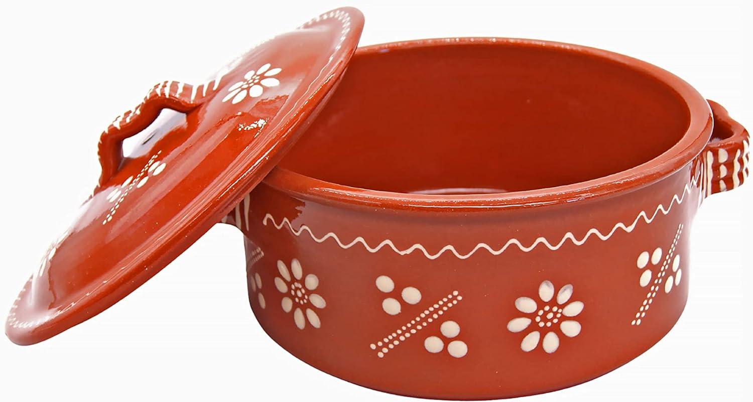 Portuguese tery Glazed Clay Cooking With Lid Terracotta Casserole Cazuela (7 Quarts)