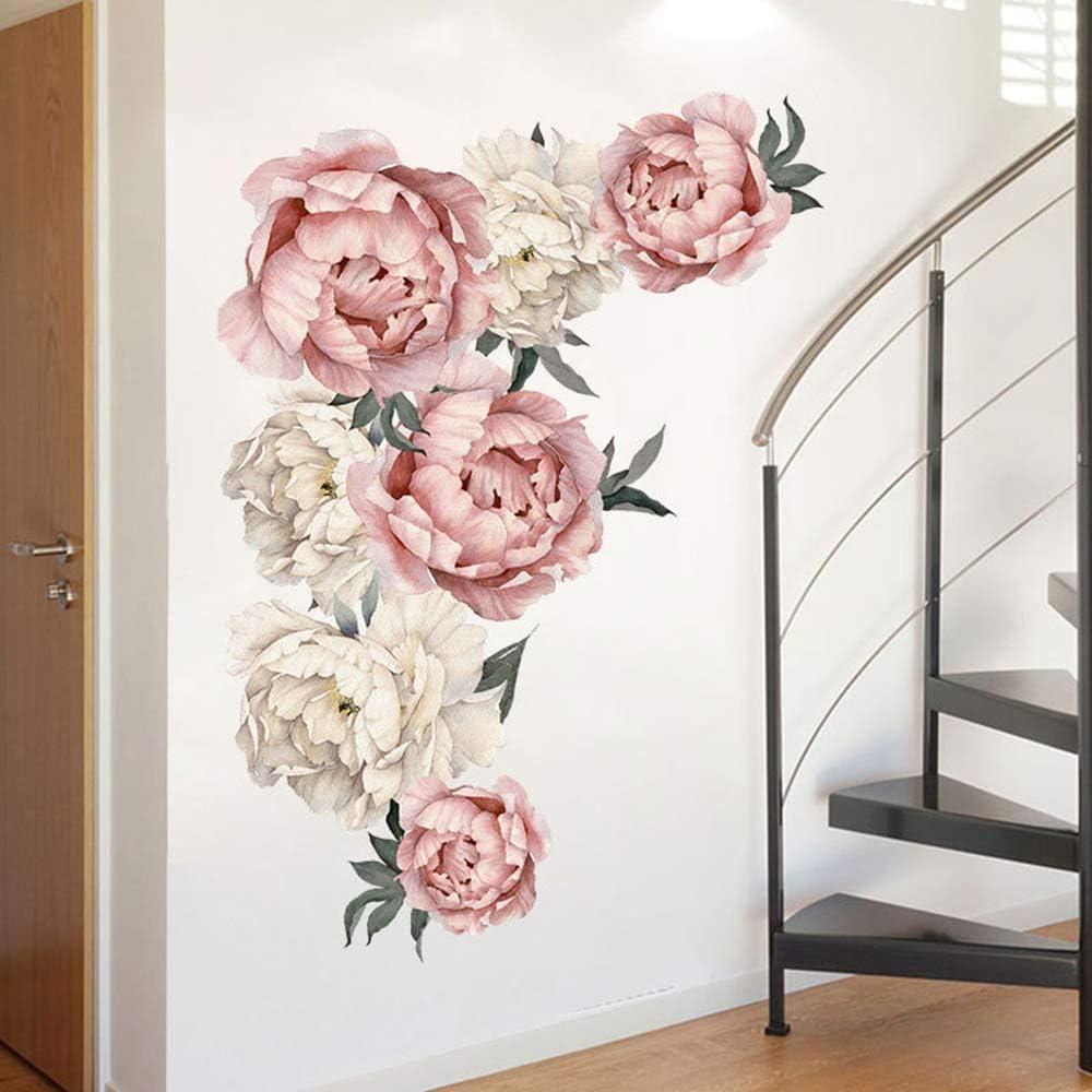 Wovilon Peony Rose Flowers Wall Sticker Art Nursery Decals Home Decor Gift Home Decor Wall Stickers & Murals Wall Stickers for Bedroom, Living Room