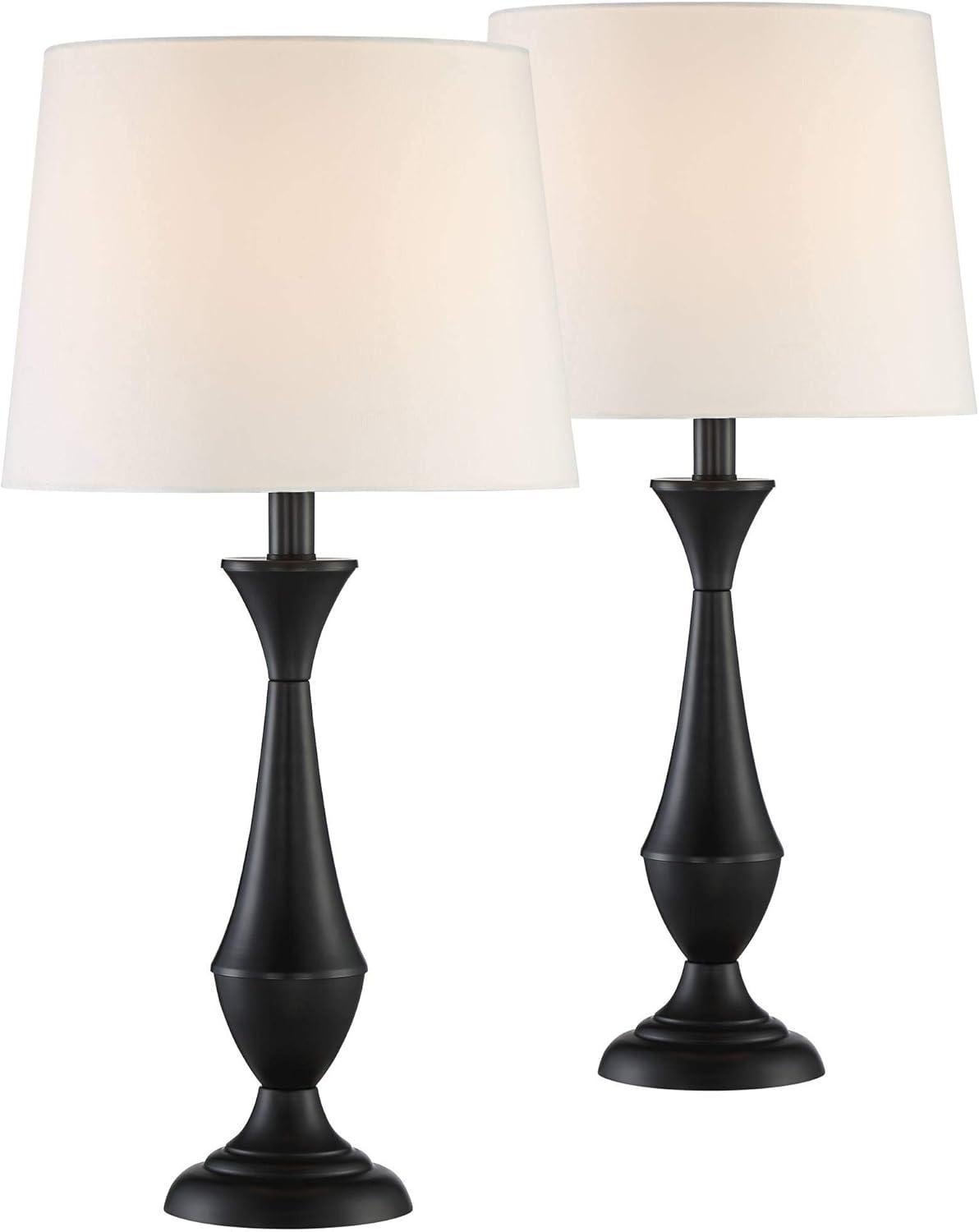 360 Lighting Joyce Modern Table Lamps 24" High Set of 2 Black Metal White Linen Tapered Drum Shade for Bedroom Living Room Bedside Nightstand Office