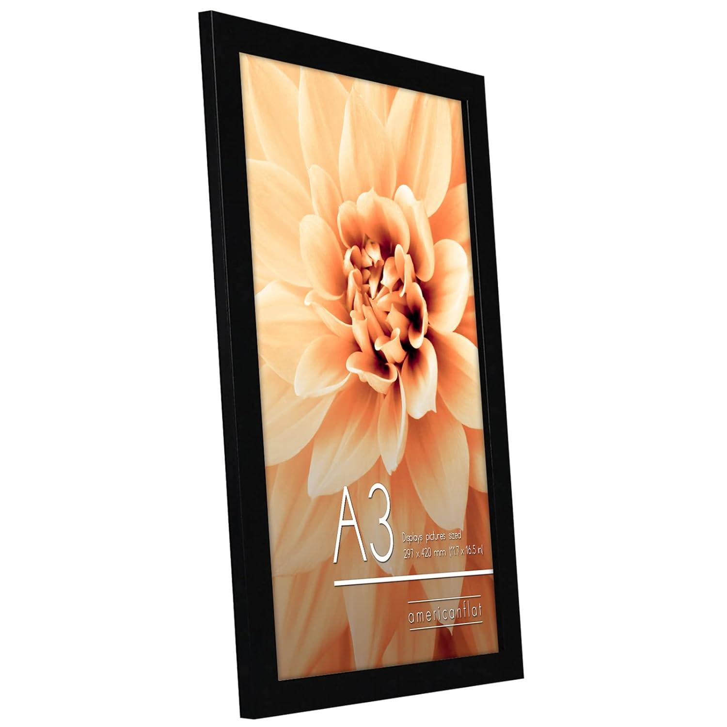 Americanflat A3 Picture Frame with Shatter-Resistant Glass - Set of 2 - 11.7x16.5 Frame with Engineered Wood - Signature Collection - Black