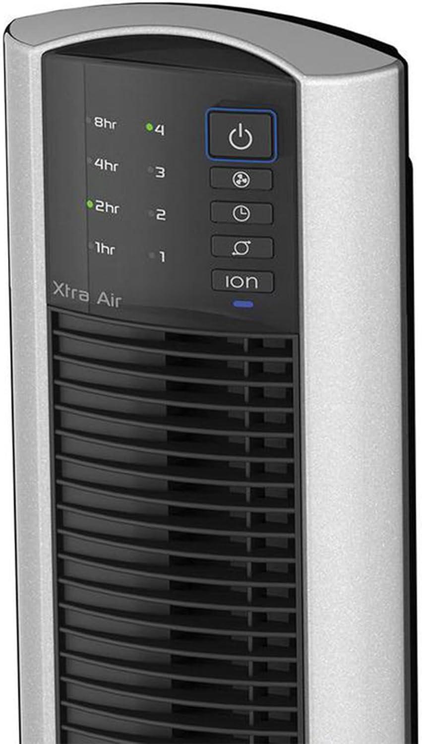 Lasko XtraAir 48 Inch 4 Speed Quiet Widespread Oscillating Standing Tower Home Fan Air Ionizer with Remote Control and 8 Hour Timer, Silver