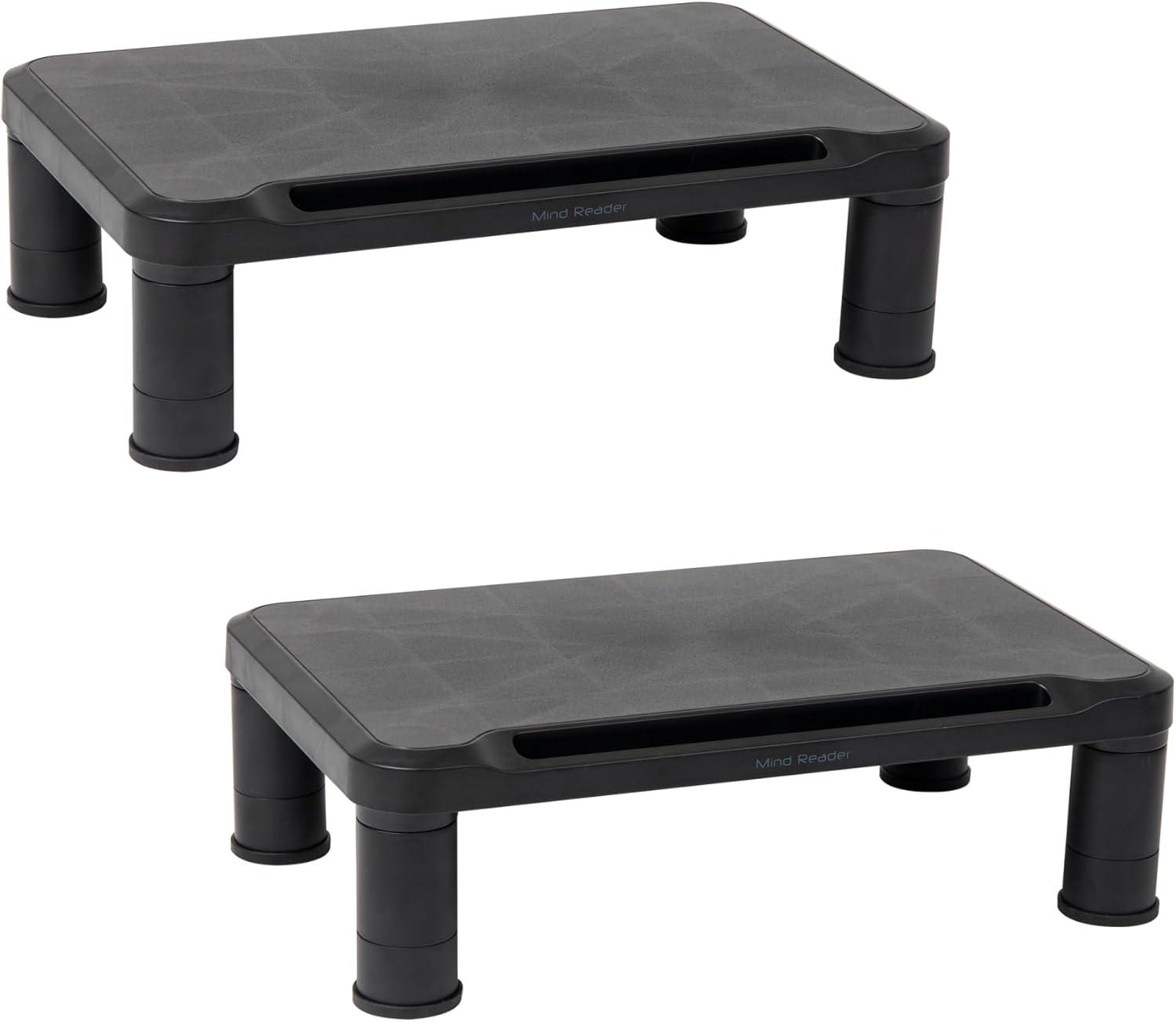 Adjustable Black Plastic Monitor Stands, Set of 2