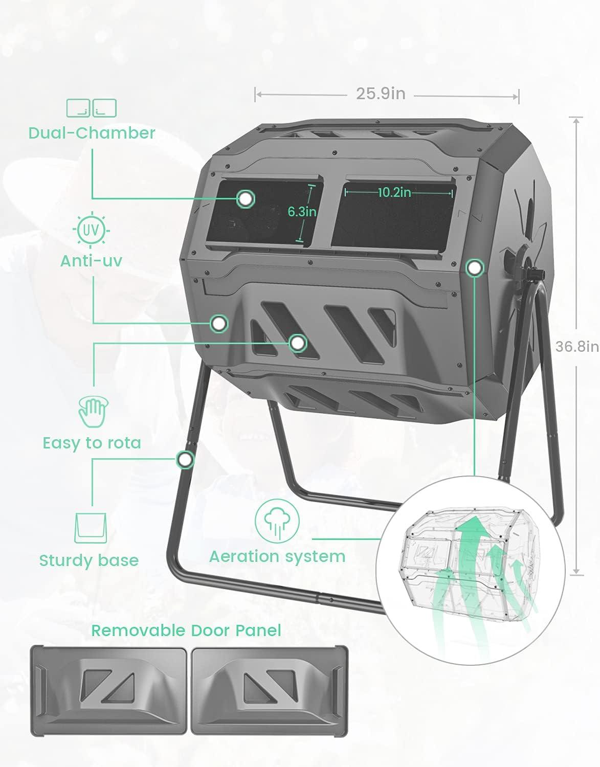 Black Dual Chamber 43 Gallon Rotating Compost Bin