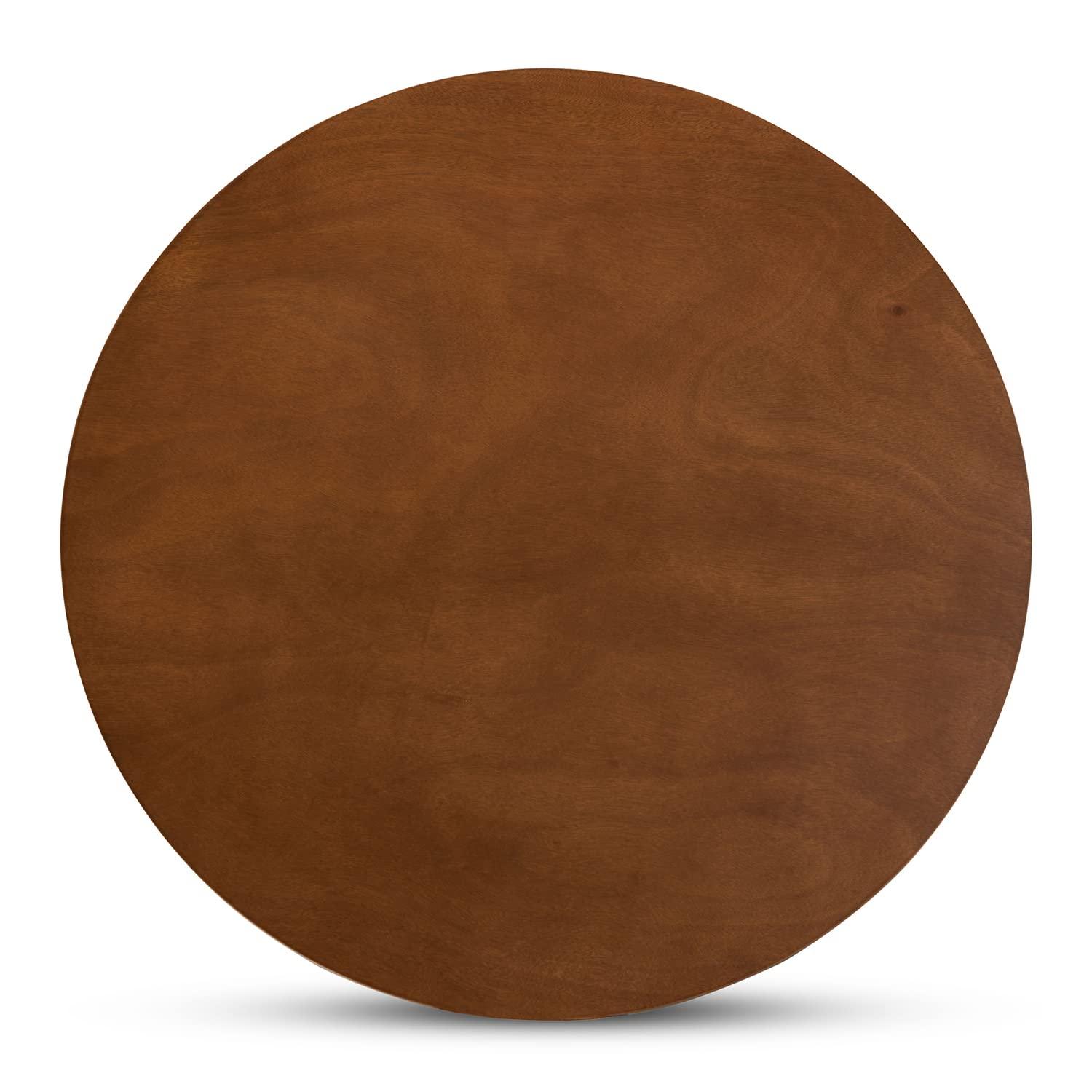 48" Kenji Wide Round Wood Dining Table Walnut - Baxton Studio: Mid-Century Modern, Seats 6, MDF Composite