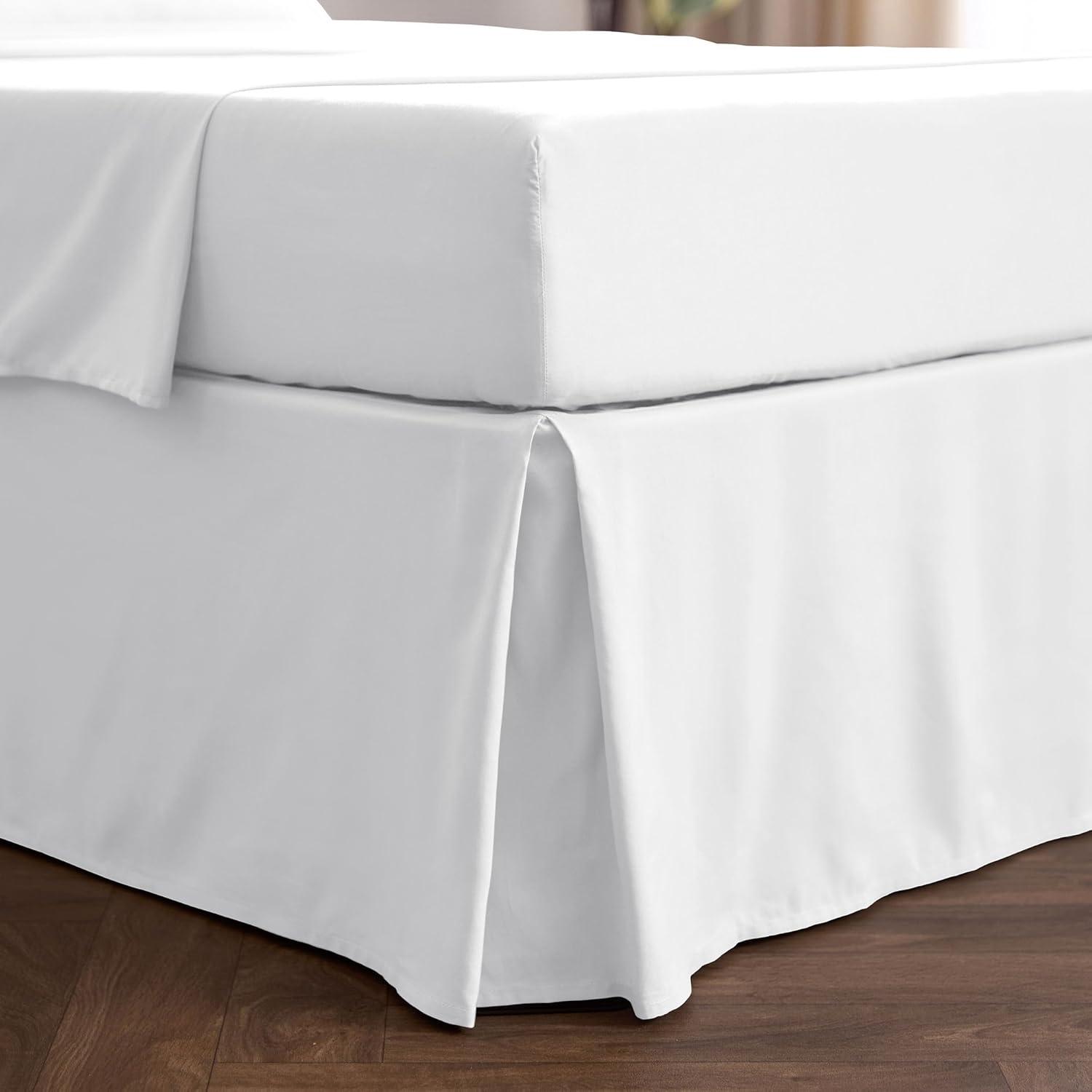 Mellanni Iconic Collection Pleated Microfiber Bed Skirt 15" Drop, Queen, White