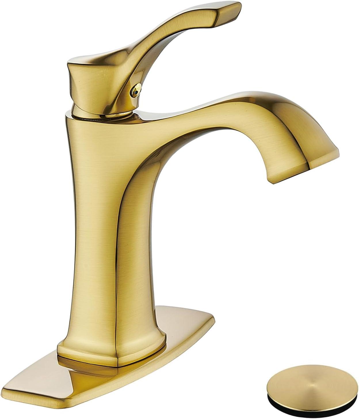 Reidville Brushed Gold Single Handle Bathroom Faucet with Deck Plate