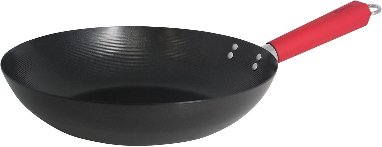 12-Inch Nonstick Carbon Steel Wok with Red Handle