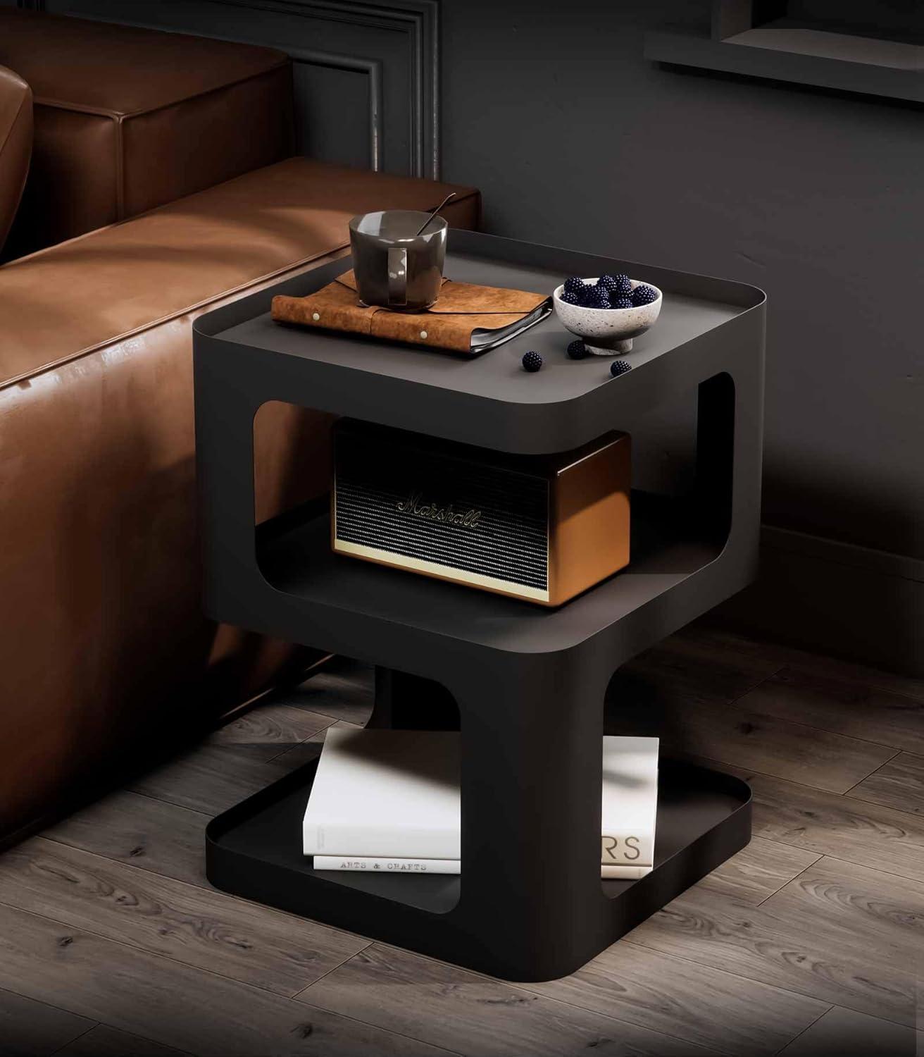 Metal Nightstand, Small End Table, Modern Side Table, Accent Bedside Table, 3 Tier Night Stands, Bed Side Table for Living Room Bedroom Outdoor Entryway, No Assembly Required, Black