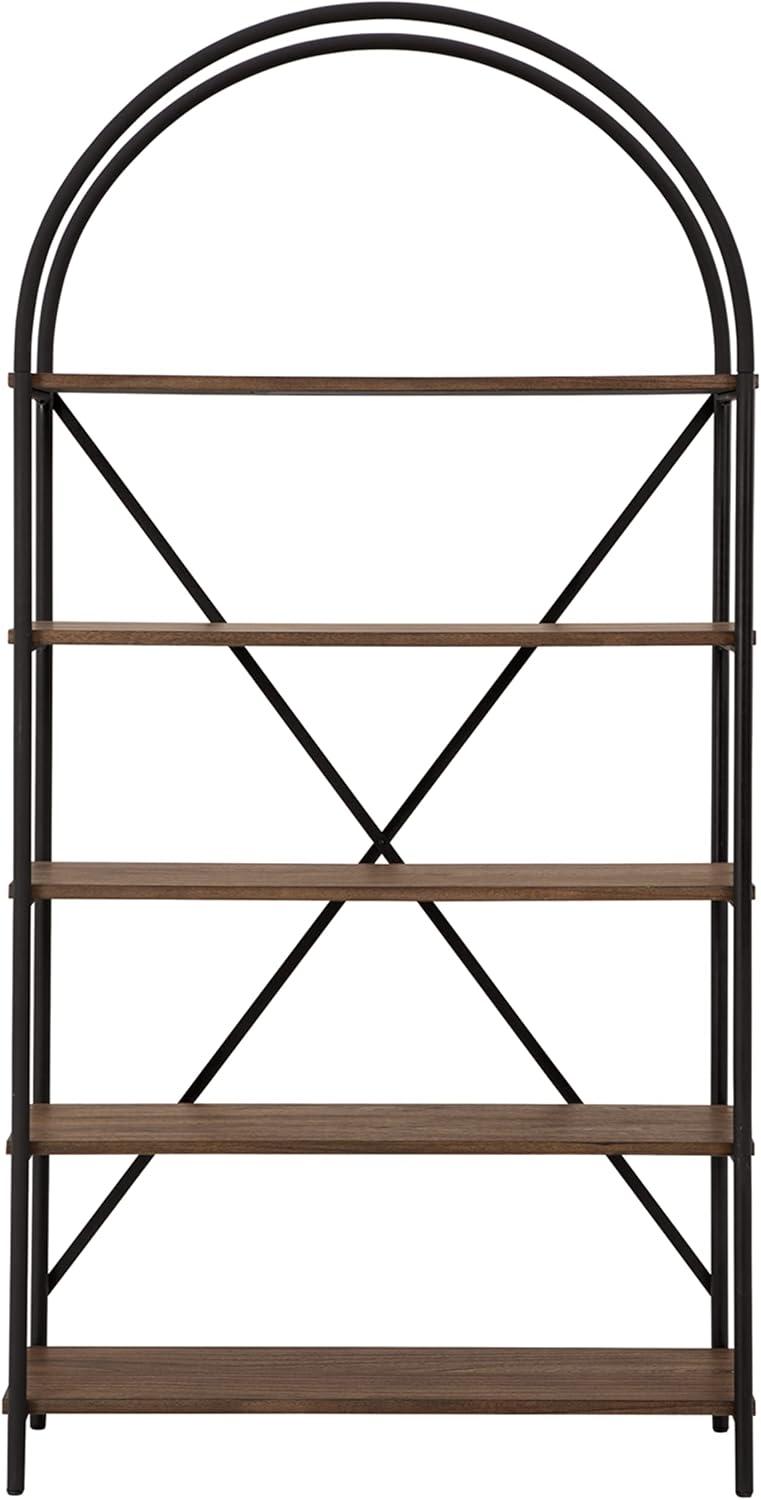 Signature Design by Ashley 72.38" Galtbury Bookcase - Black/Brown: Industrial Style, 5-Tier Ladder Shelf, Metal Frame