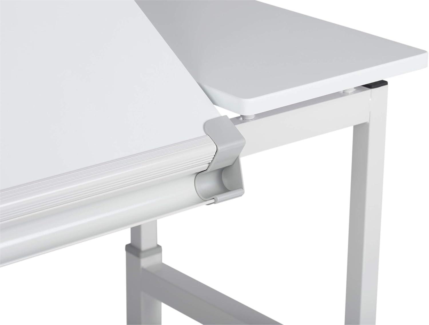 Adjustable White Wood Crafting Desk with Dual Top and Drawer