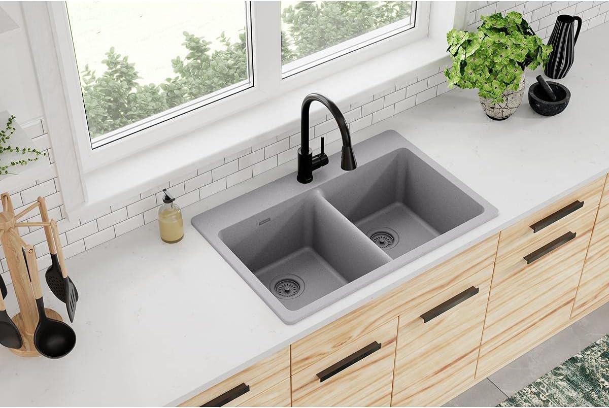 Quartz Classic 33" x 22" x 9-1/2" Double Basin Drop-in Kitchen Sink