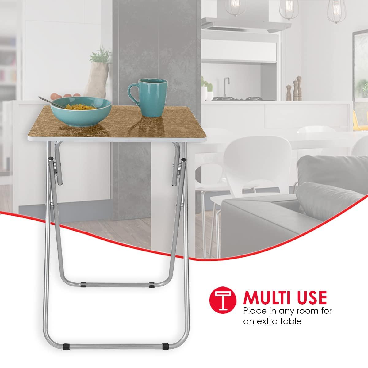 Home Basics Folding TV Tray Table Large Surface Area with Brown Marble Like Design | Tubular Steel Frame | Easy Storage | Engineered Wood Smooth Surface