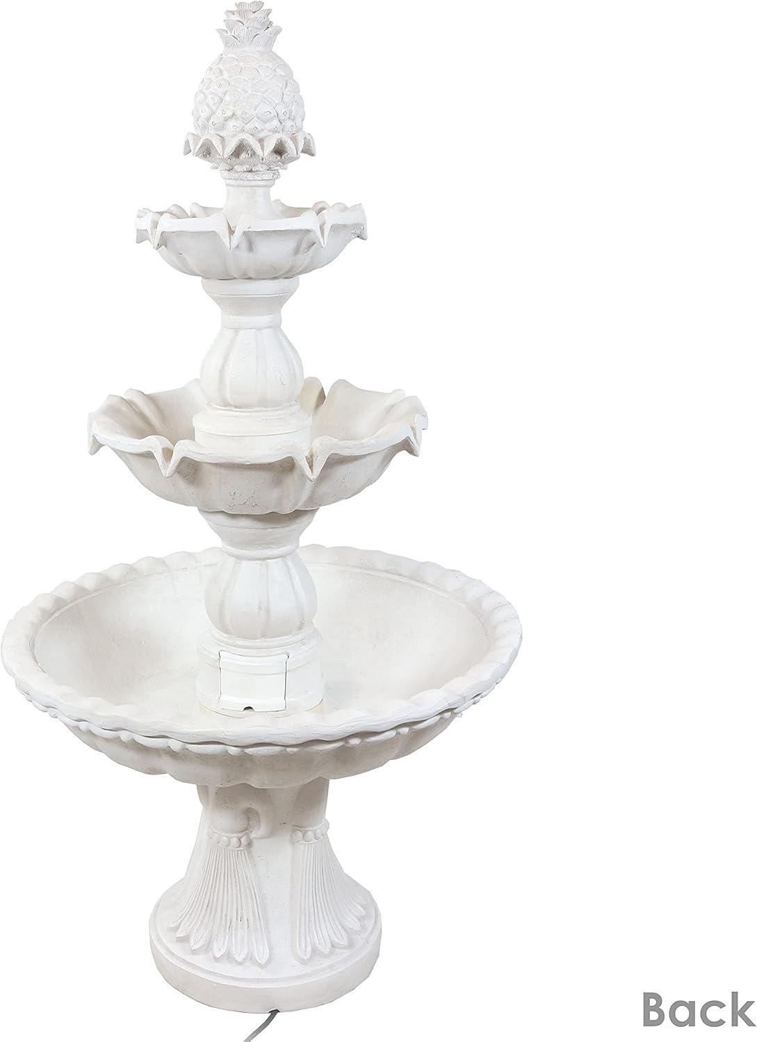 Sunnydaze Electric Fiberglass 3-Tier Welcome Pineapple Top Outdoor Water Fountain - 57" - White