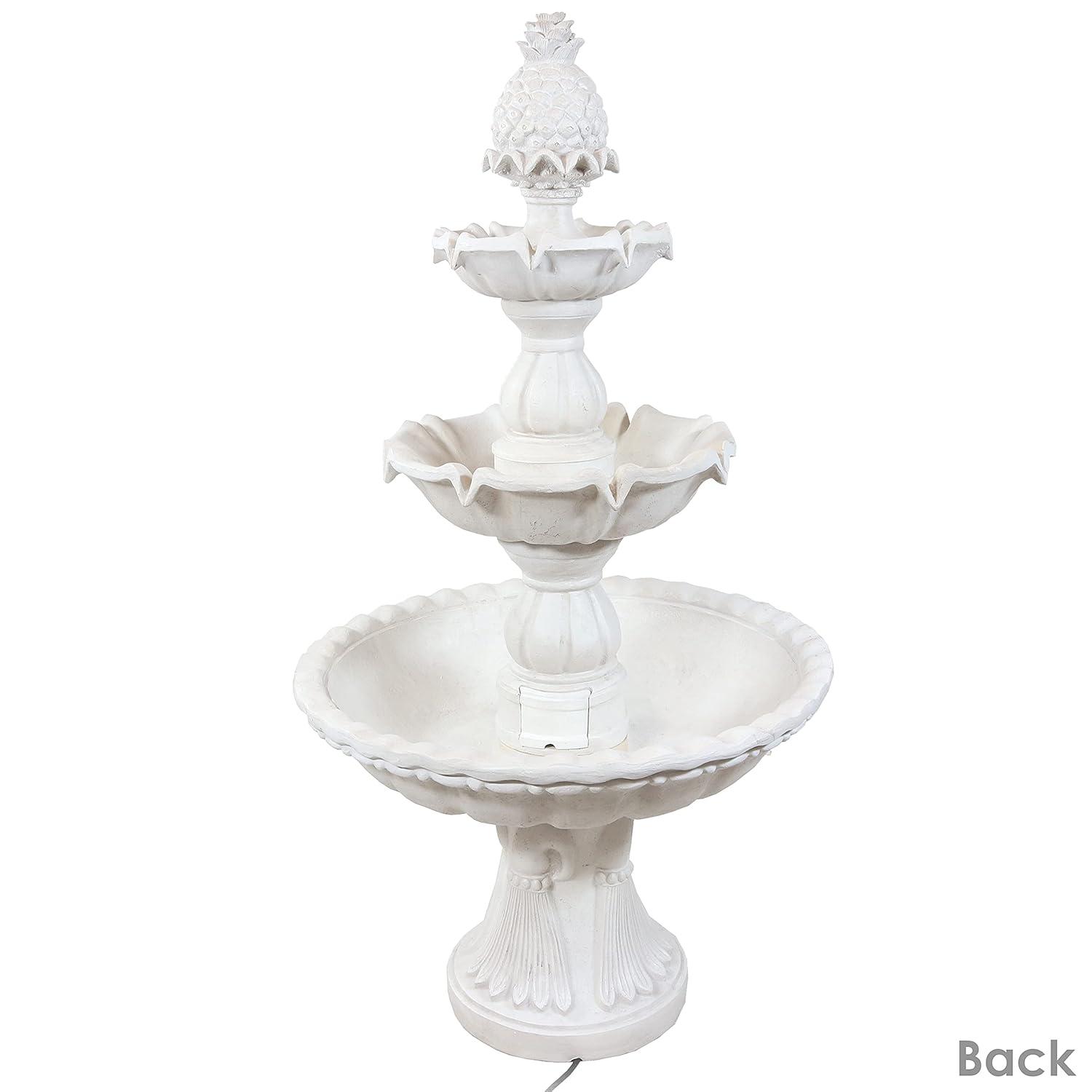 Sunnydaze Electric Fiberglass 3-Tier Welcome Pineapple Top Outdoor Water Fountain - 57" - White