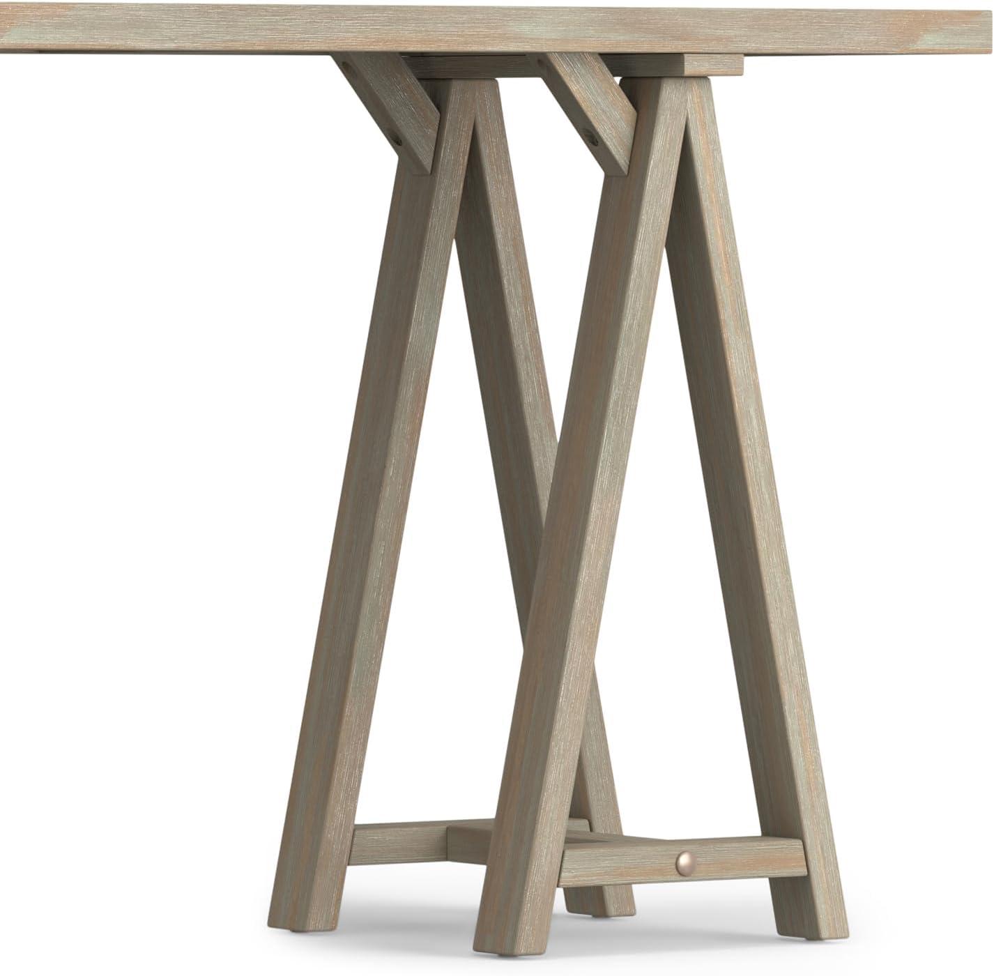 Simpli Home Sawhorse Solid Wood Wide Console Sofa Table In Distressed Grey