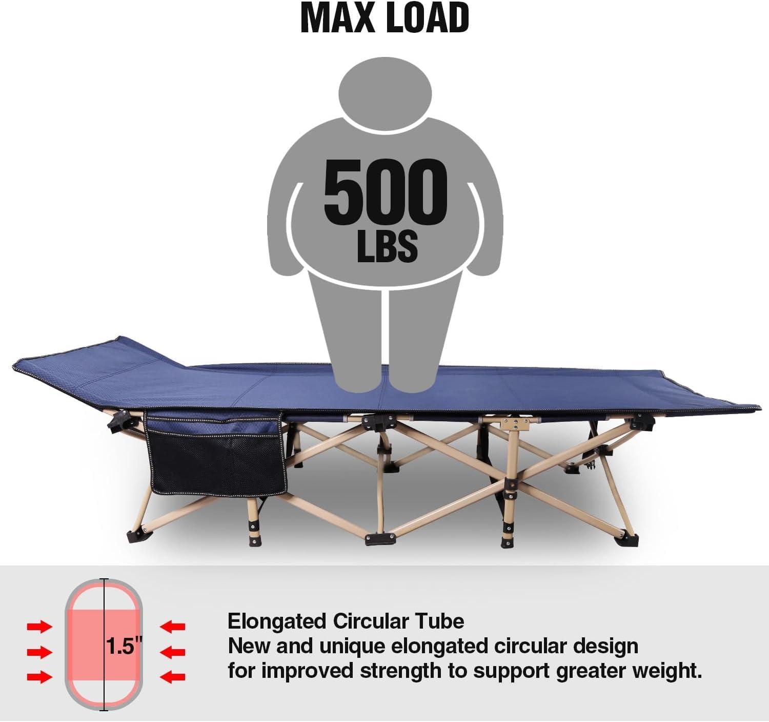 LIFETIME FLOORING LLC Oversized Camping Cots For Adults 500Lbs, Extra Wide Tall Sleeping Cots Heavy Duty,  Cots Portable For Outdoor Indoor Office