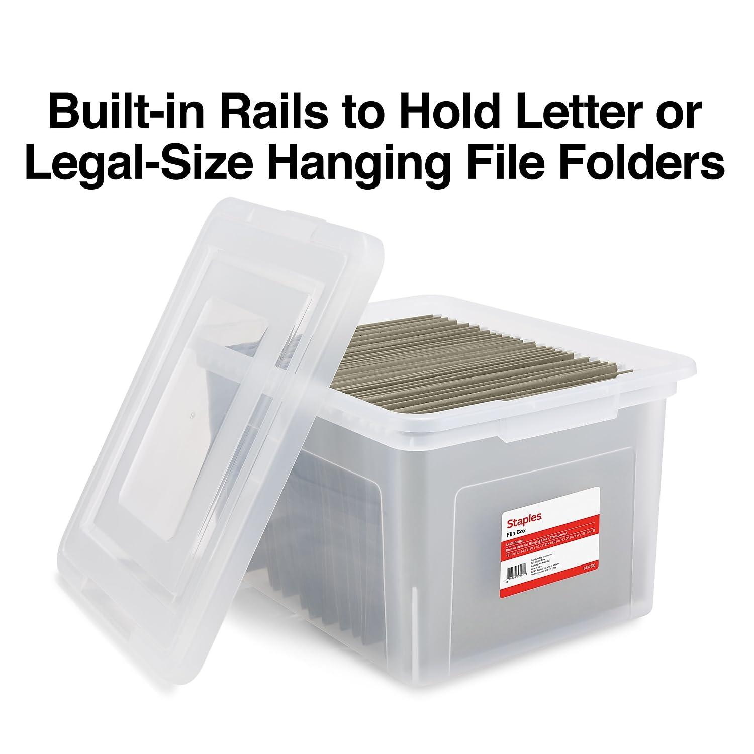 Staples File Box Plastic File Box Snap Letter/Legal Size Clear (140168/140139)