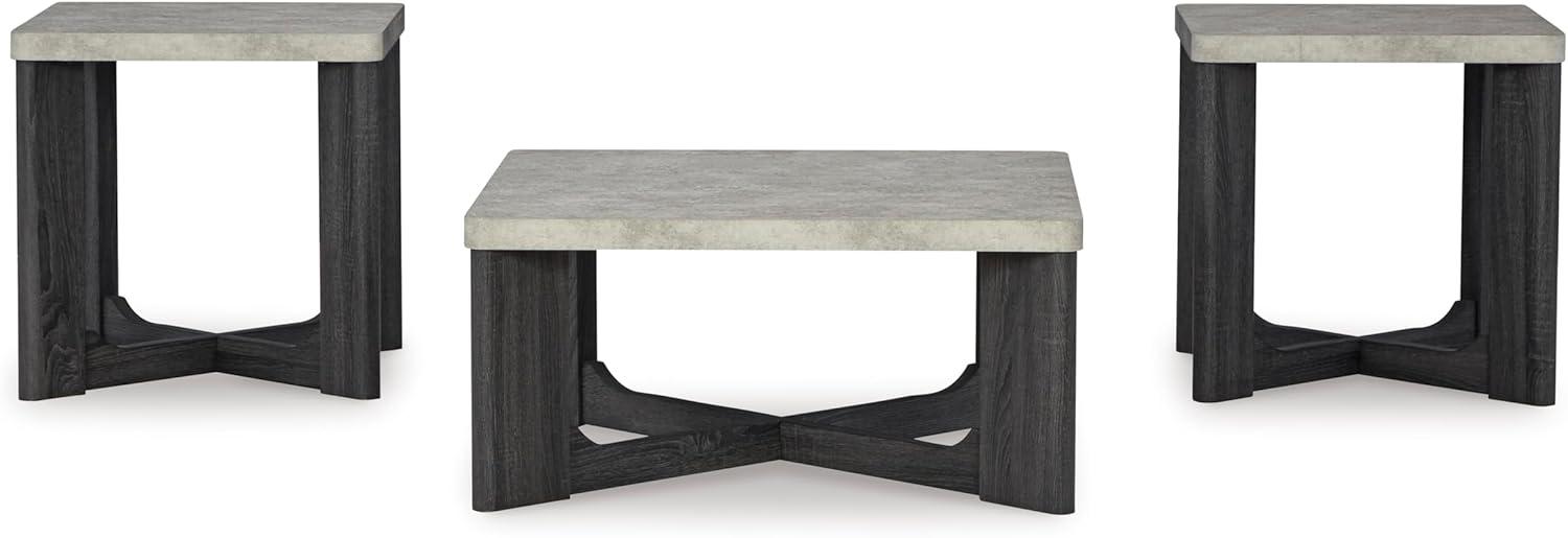 Gray Square Faux Cement and Wood Coffee Table Set