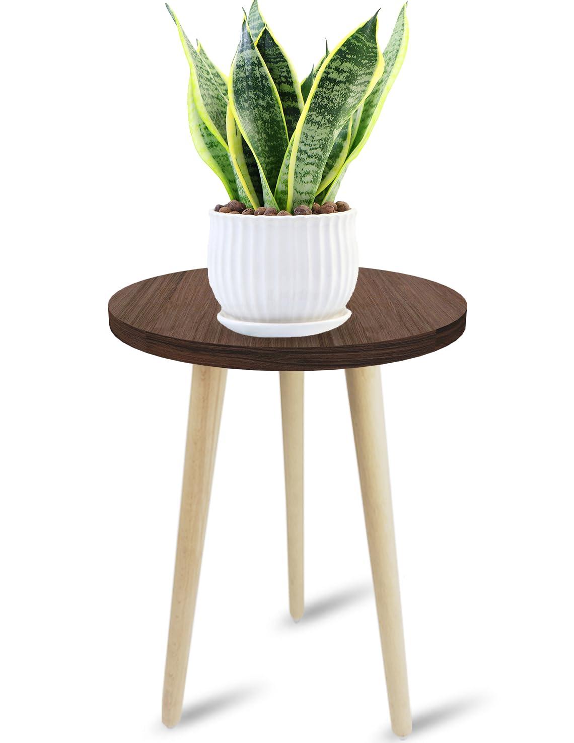 18IN Tall Plant Stand Holder for Indoor Planters, Mid Century Small Round Wood Table for Living Room Corner Floor