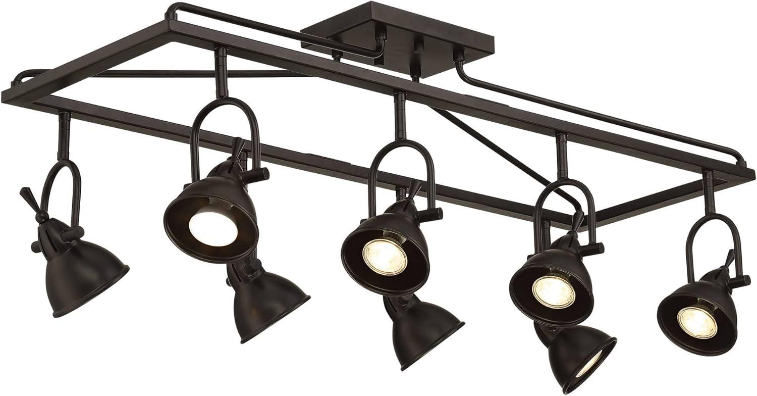 Pro Track Kane 8-Head LED Ceiling Track Light Fixture Kit Spot Light GU10 Directional Brown Bronze Finish Metal Farmhouse Rustic Cage Kitchen 36" Wide