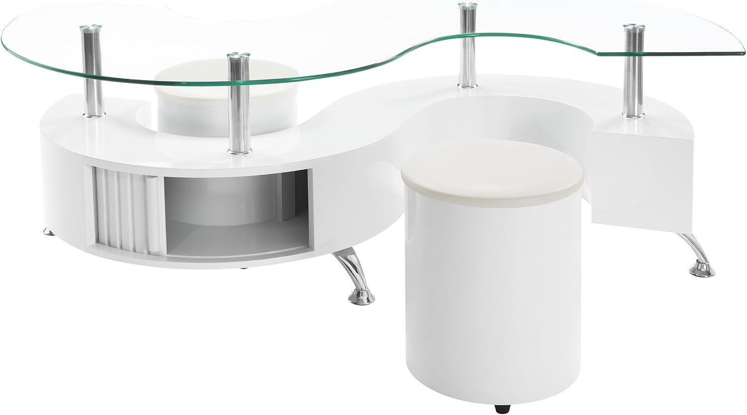 Coaster Buckley Wood Curved Glass Top Coffee Table With Stools in White