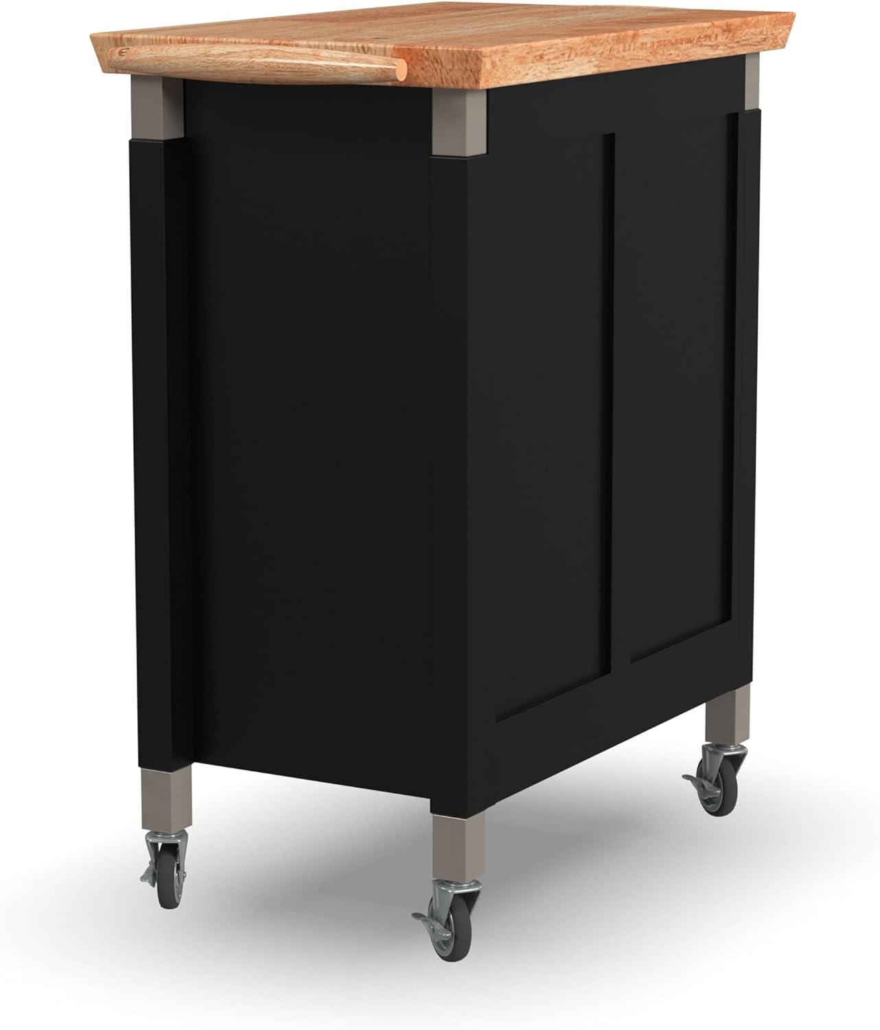 Homestyles Dolly Madison Engineered Wood Kitchen Cart in Black/Natural Maple Top