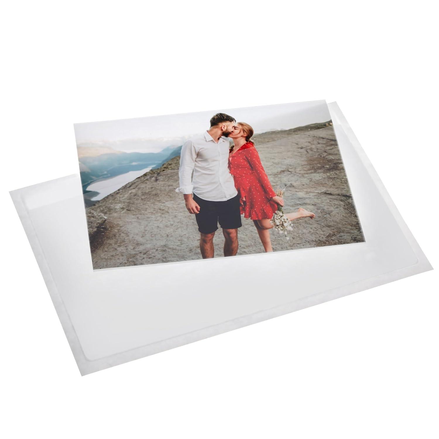 50-Pack Clear Adhesive Pockets Sleeves 5x8 for Index Card and Planners, Bulk Top Load Plastic Label Holder Protector for Photos, Note Cards, Office Supplies, Small Business