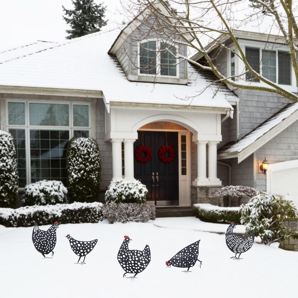 AOZITA 5 PCS 13 inch Metal Chicken Yard Art Garden Decorative Stake Hollow Out Rooster Animals Silhouette Statue Decor, Pathway, Floor, Garden, Lawn, Outdoor Decoration