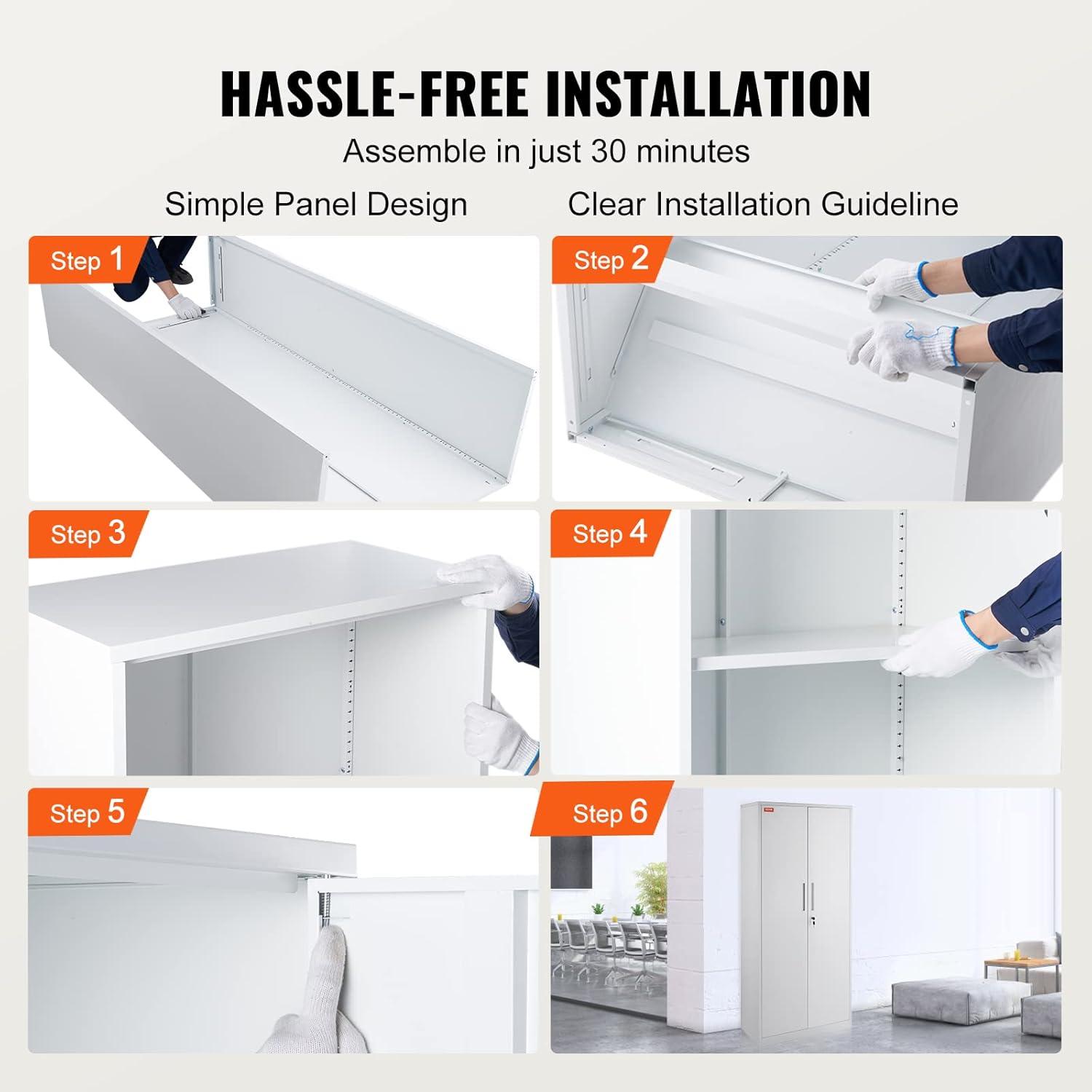 VEVOR Metal Storage Cabinet, Steel Locking Storage Cabinet with 2 Magnetic Doors and 4 Adjustable Shelves, 71'' Metal Cabinet 200 lbs Capacity per Shelf with 3 Keys, for Office, Home, Garage, Black