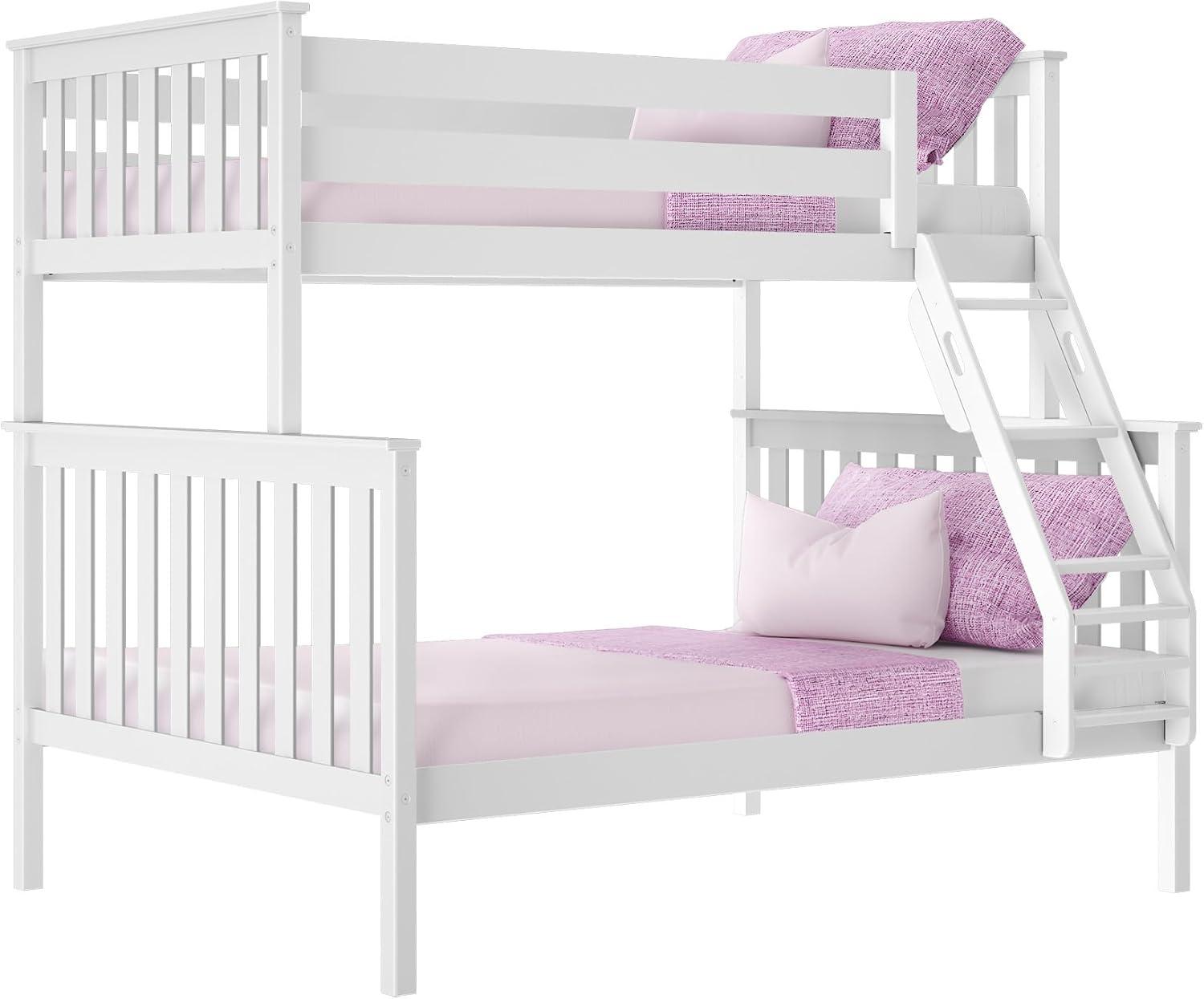 Max & Lily Bunk Bed Twin over Full Size, Solid Wood Bunk Beds with Ladder for Kids