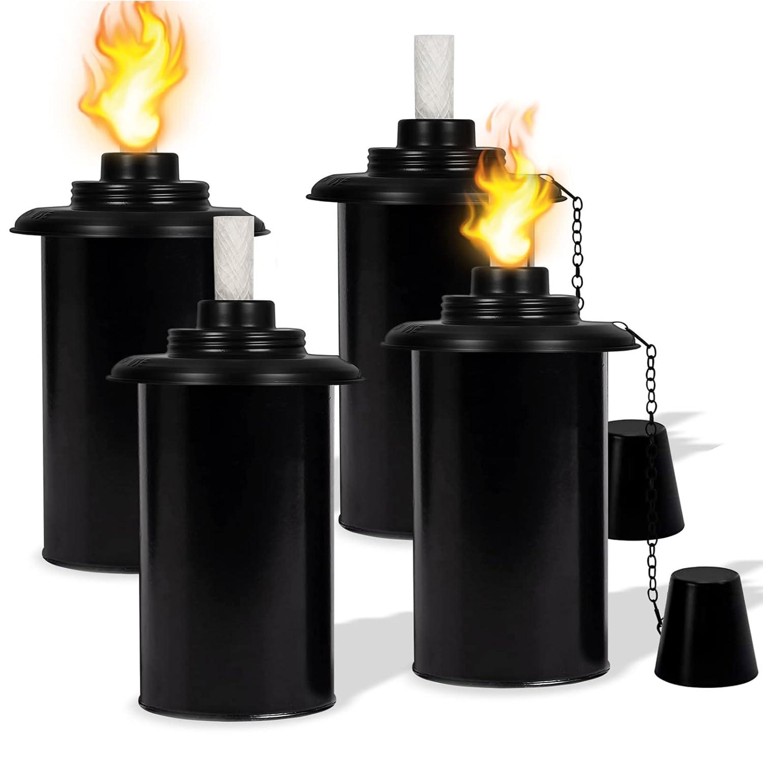 Nonley Outdoor Torch Canisters, Torch Replacement Canister 12 oz, Citronella Fuel Bamboo Torch Refill Canister with Wicks and Covers, Patio Metal Torch for Luau Party, DIY Garden Decor (4 Pack) 4 Pack