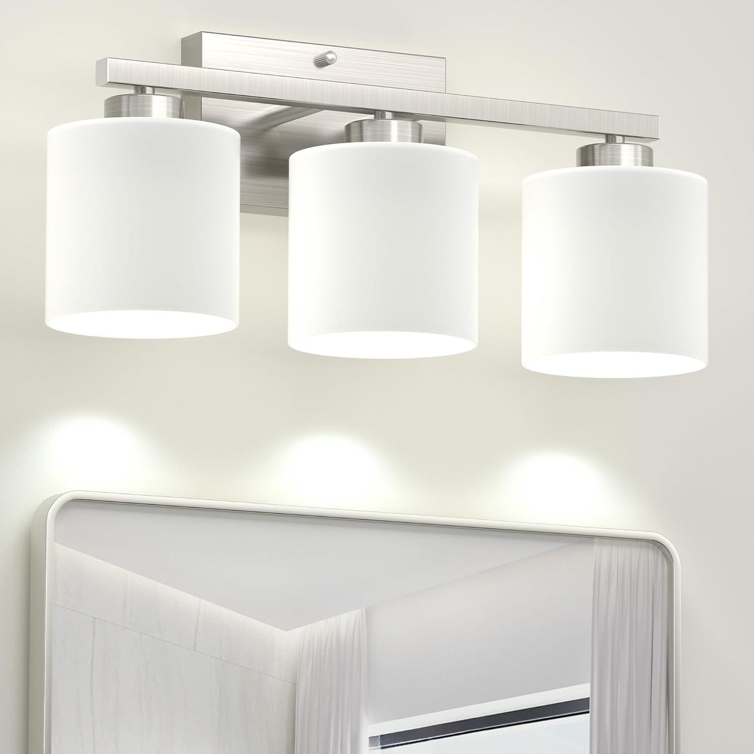 Brushed Nickel Bathroom Light Fixtures, 3-Light Modern Vanity Light Over Mirror