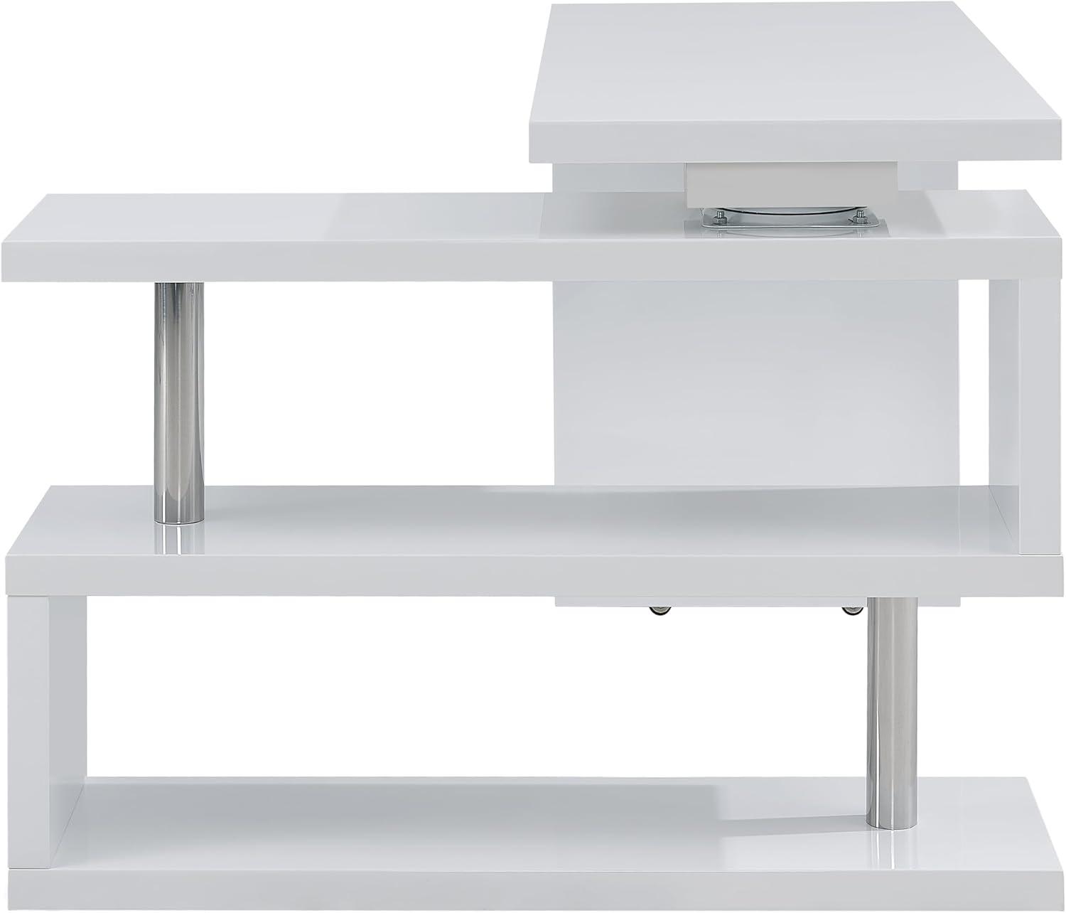 Yates Modern White and Chrome Adjustable Corner Desk with Shelves
