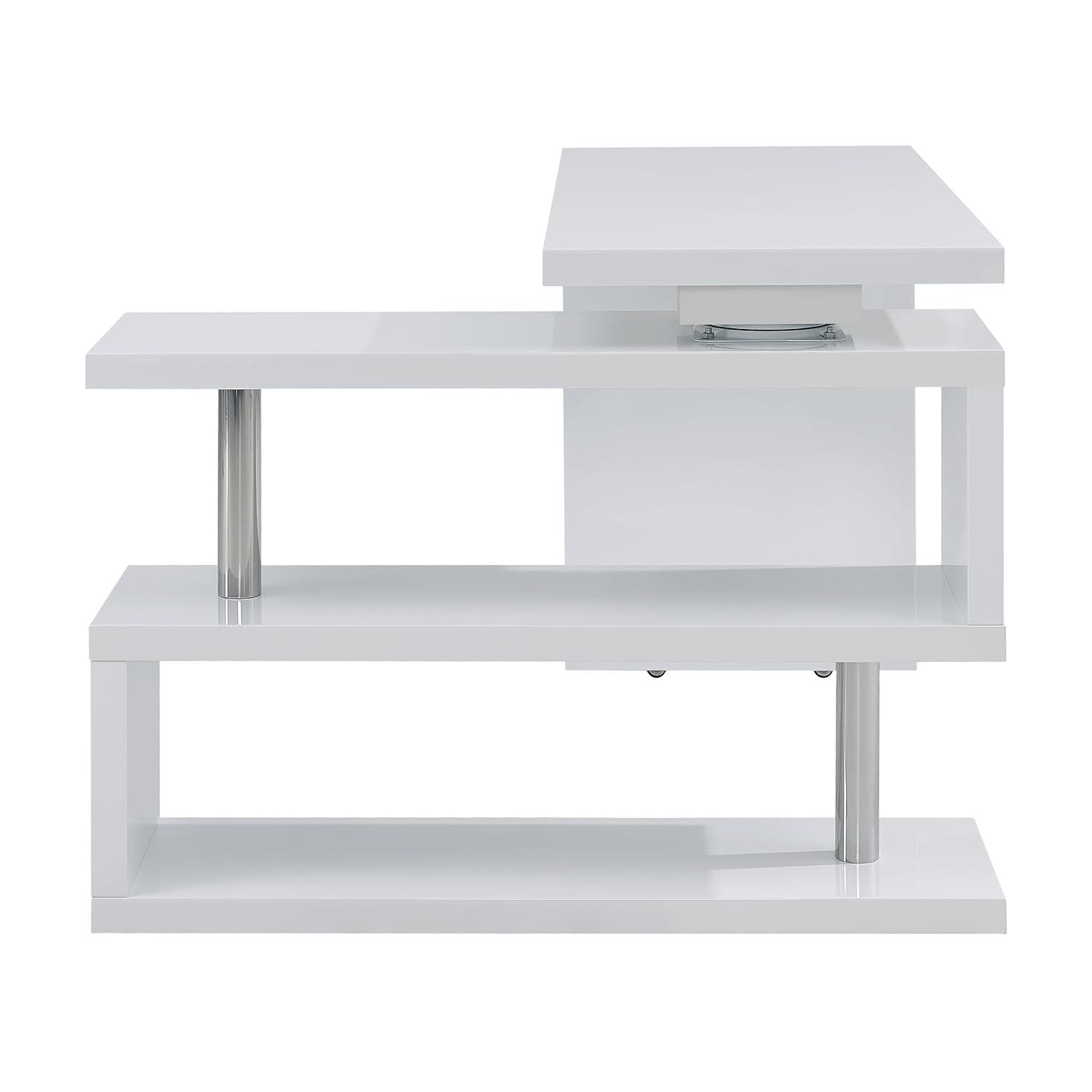SEI Furniture Yates Adjustable Corner Writing Desk in White and Chrome