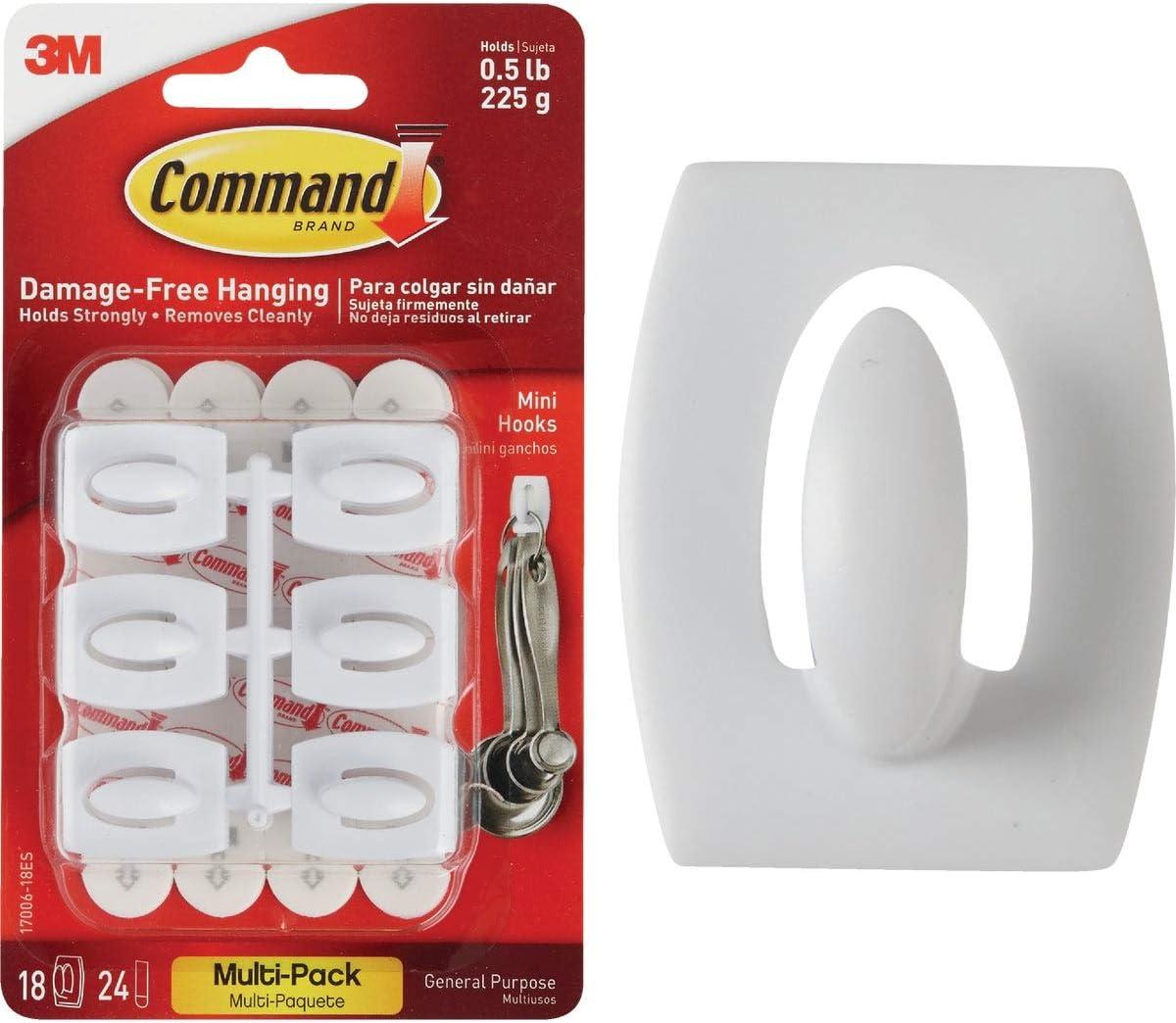 White Plastic Self-Adhesive Mini Hooks with Strips, 18-Pack