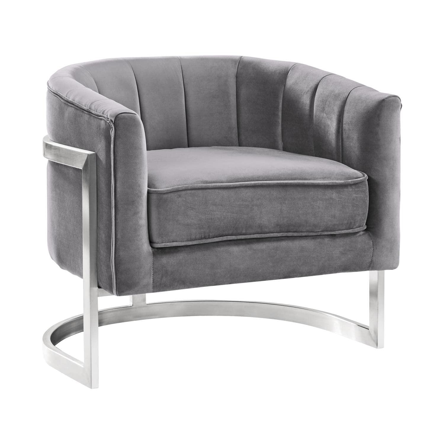27'' Gray Velvet and Metal Contemporary Accent Chair