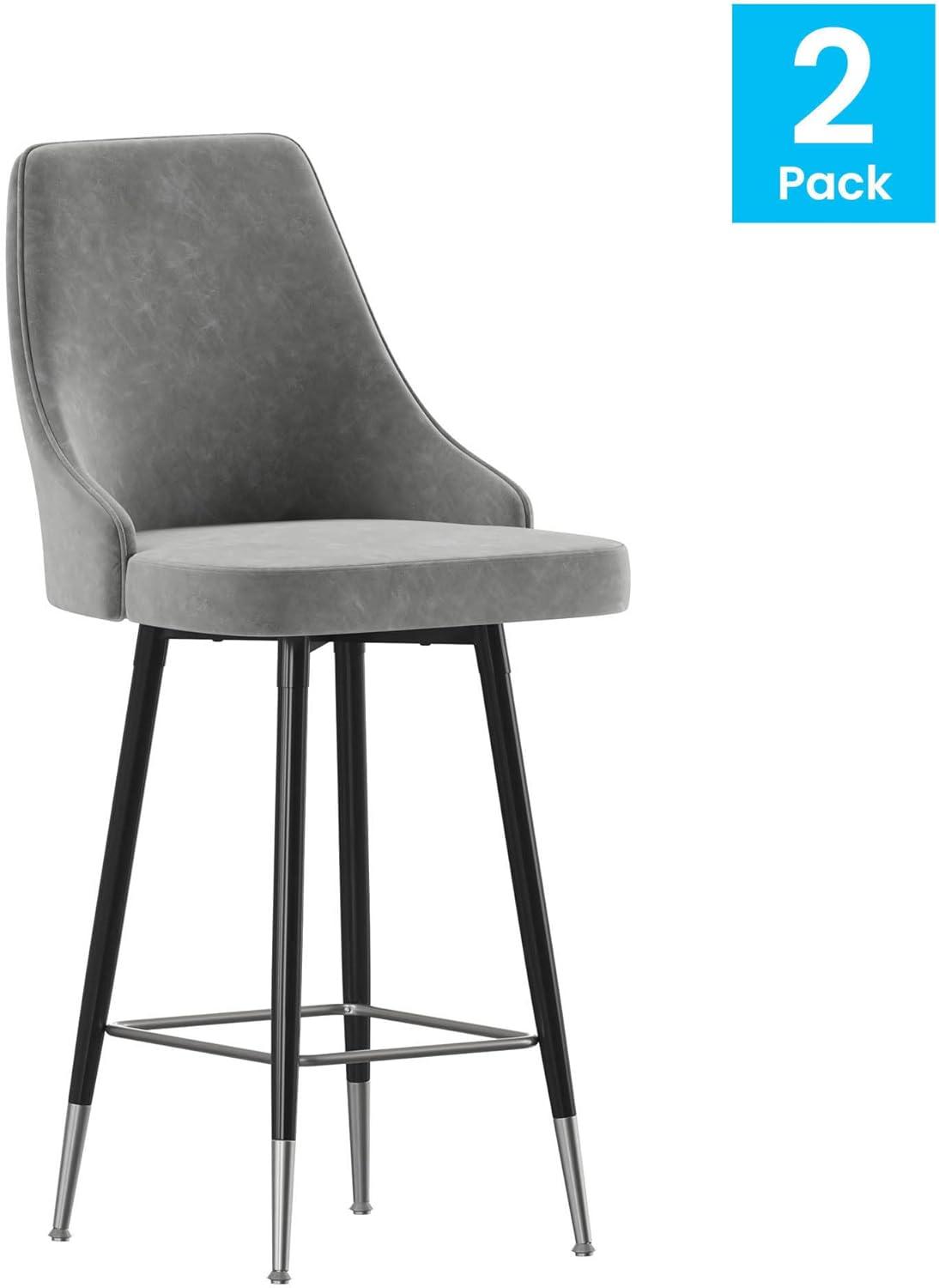 Flash Furniture Commercial Gray LeatherSoft Counter Height Stools with Chrome Accents - 2 Pack