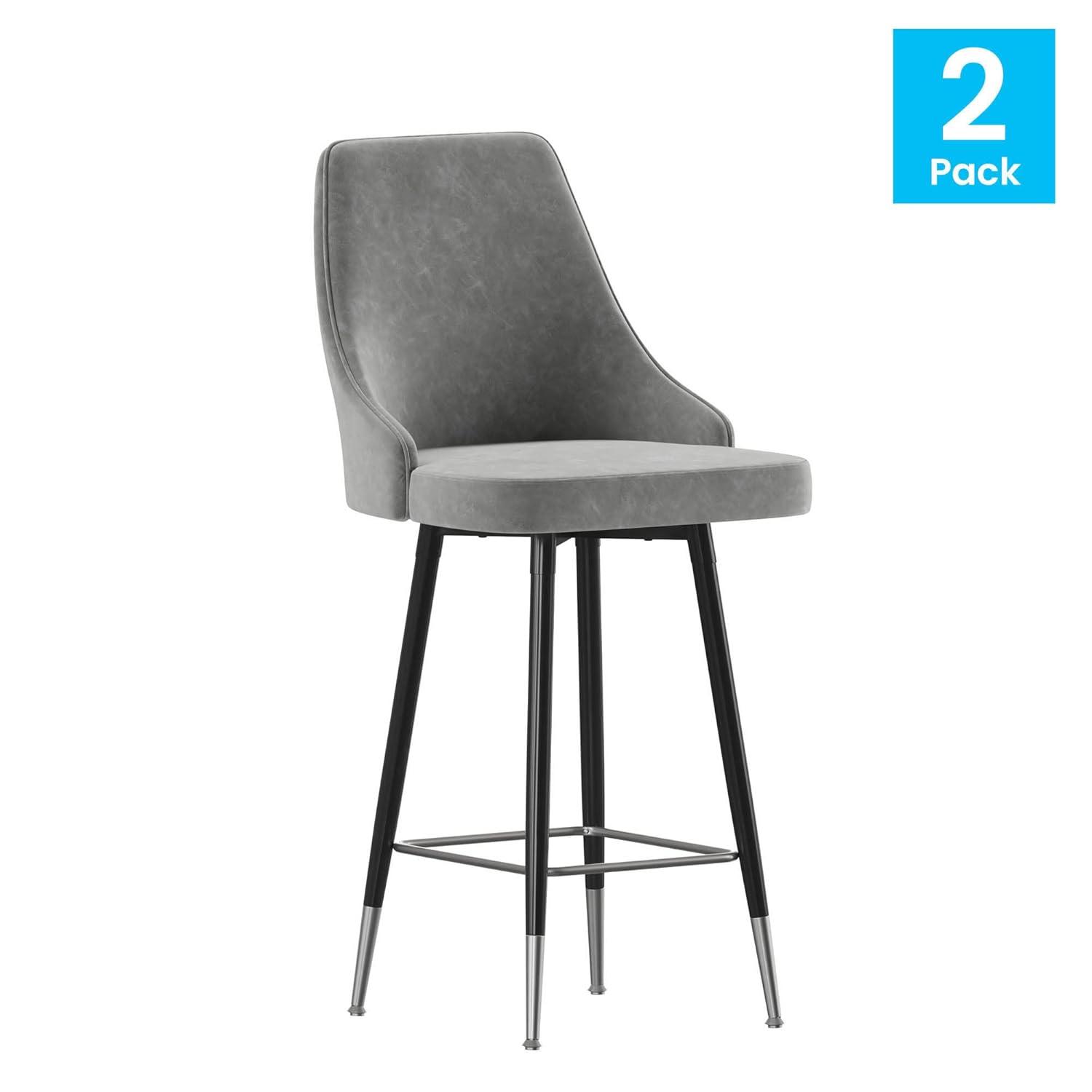 Flash Furniture Commercial Gray LeatherSoft Counter Height Stools with Chrome Accents - 2 Pack