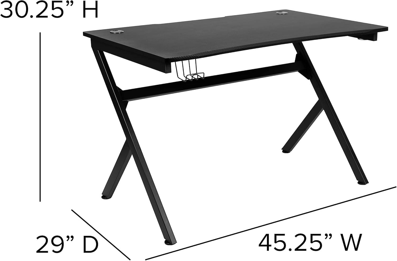 Flash Furniture Black Gaming Desk and Black Footrest Reclining Gaming Chair Set with Cup Holder, Headphone Hook & 2 Wire Management Holes