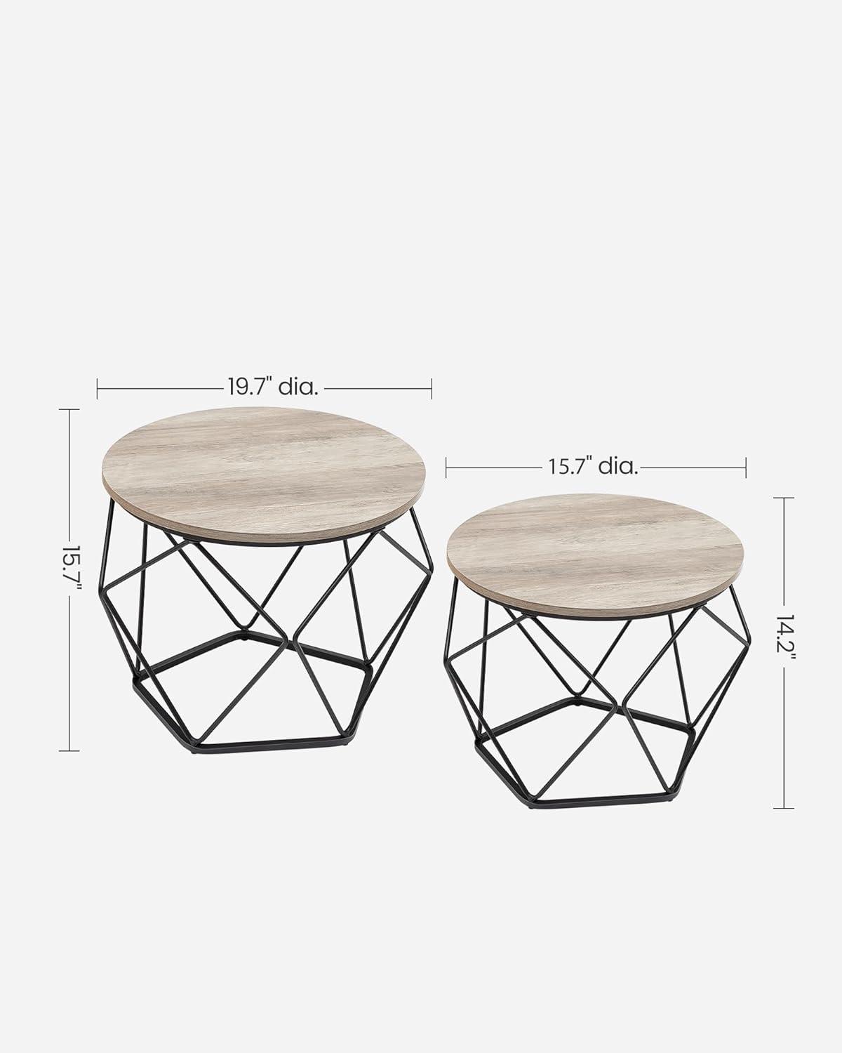 Greige and Black Round Wood Metal Nesting Coffee Tables