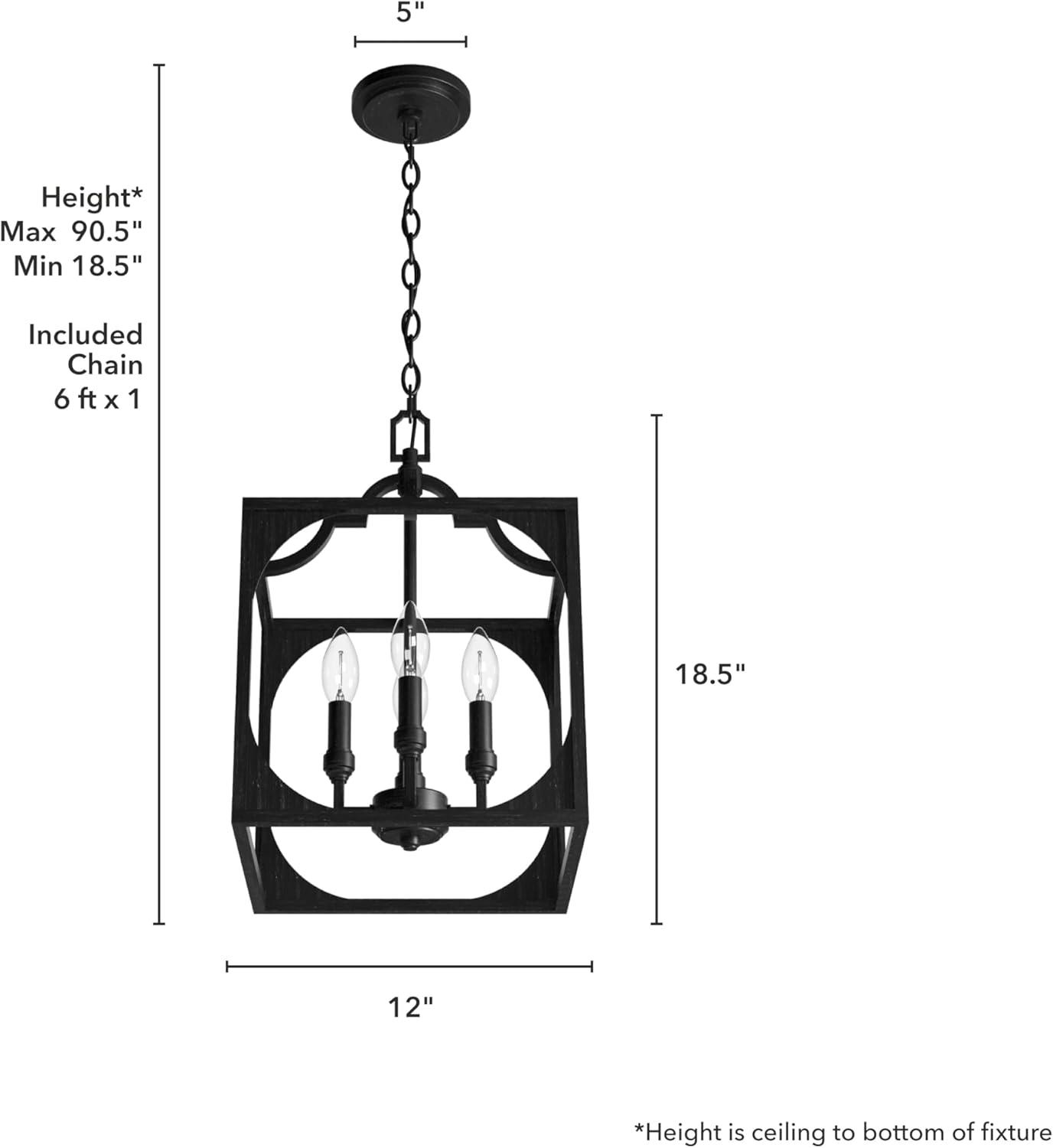 Hunter - Highland Hill 4-light Rustic Iron, Medium Size Pendant Light, Dimmable, Formal Style, Lantern Shaped, for Bedrooms, Kitchens, Dining, Living Rooms - 19283