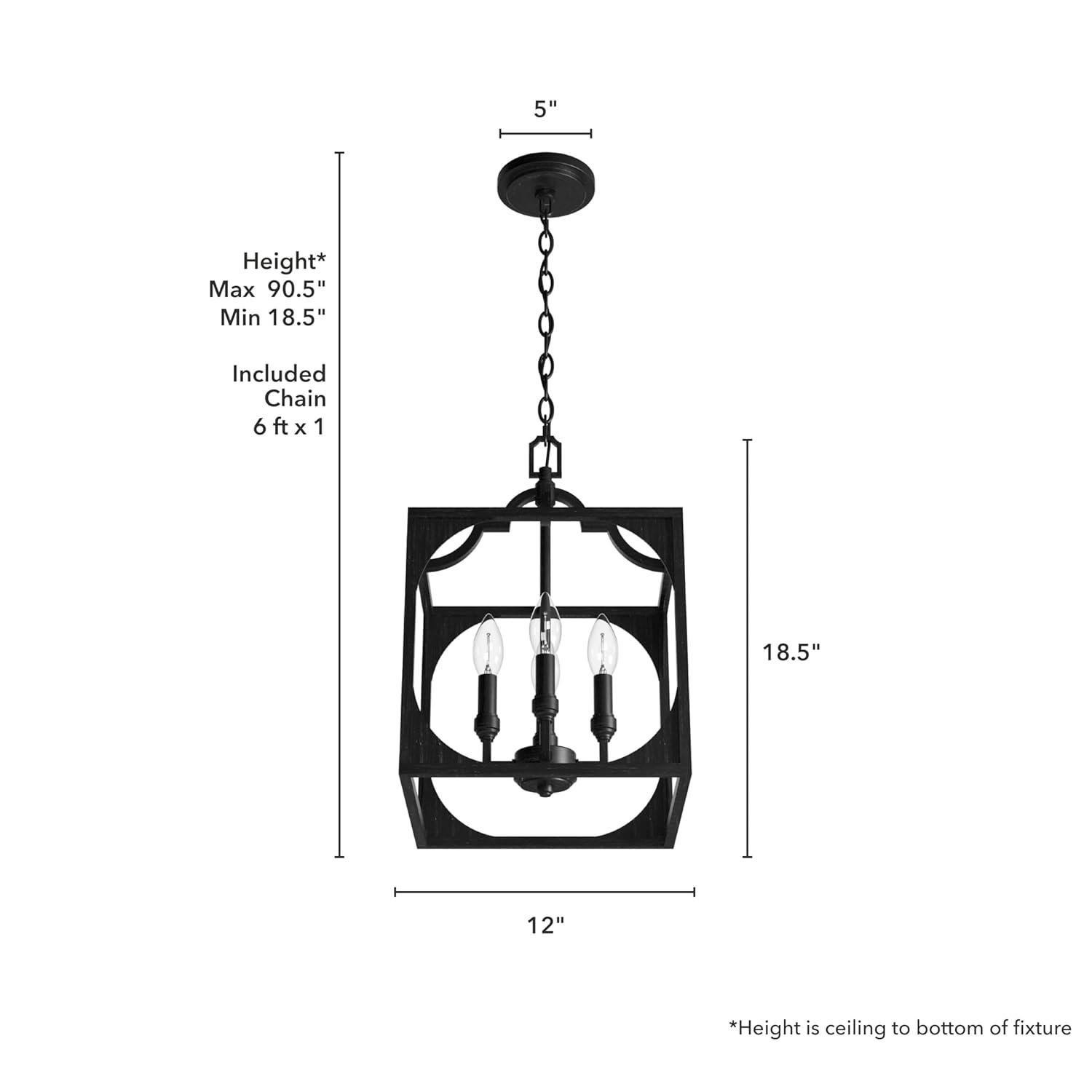 Hunter - Highland Hill 4-light Rustic Iron, Medium Size Pendant Light, Dimmable, Formal Style, Lantern Shaped, for Bedrooms, Kitchens, Dining, Living Rooms - 19283