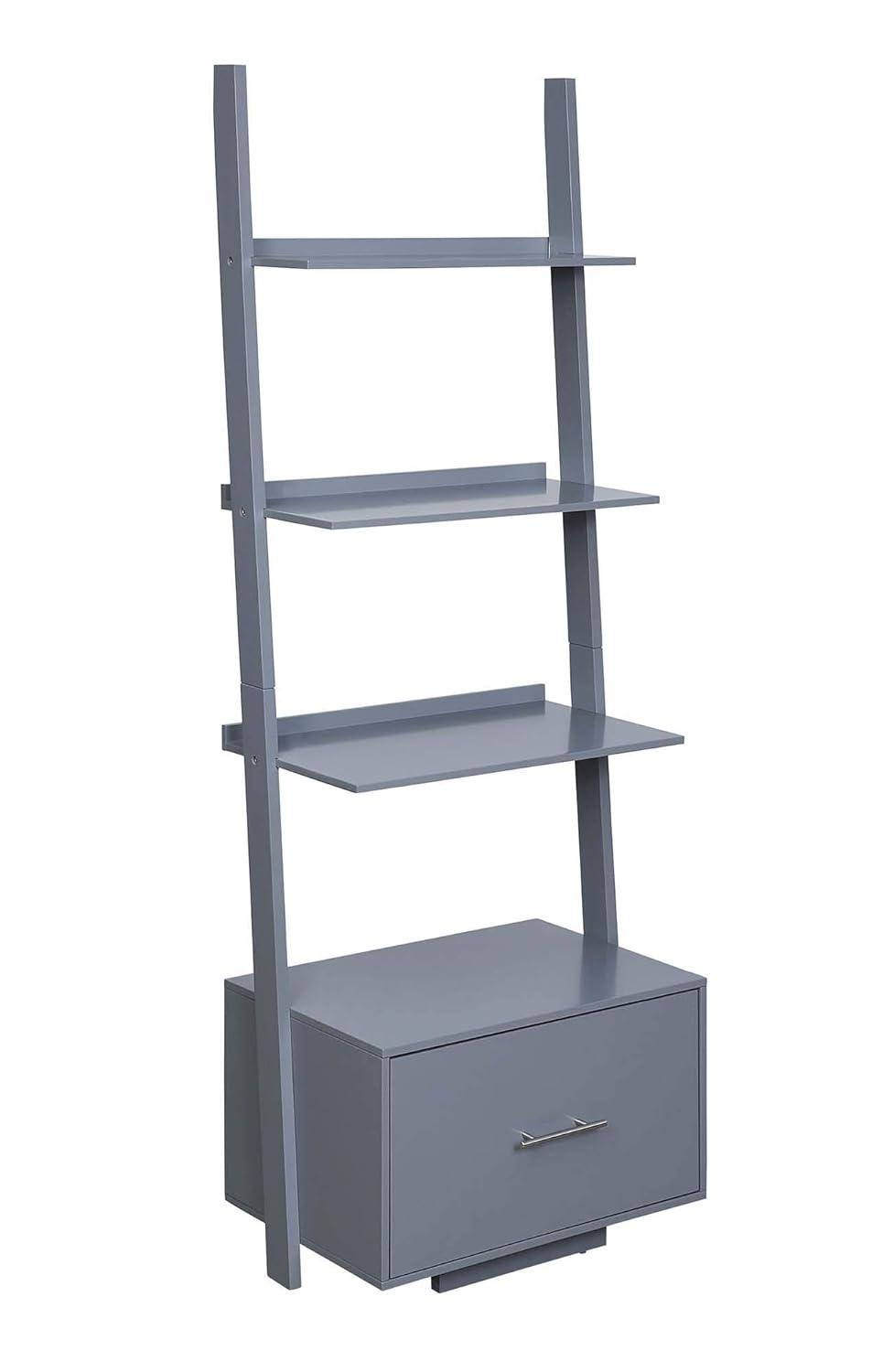 Convenience Concepts American Heritage Ladder Bookcase with File Drawer, Gray