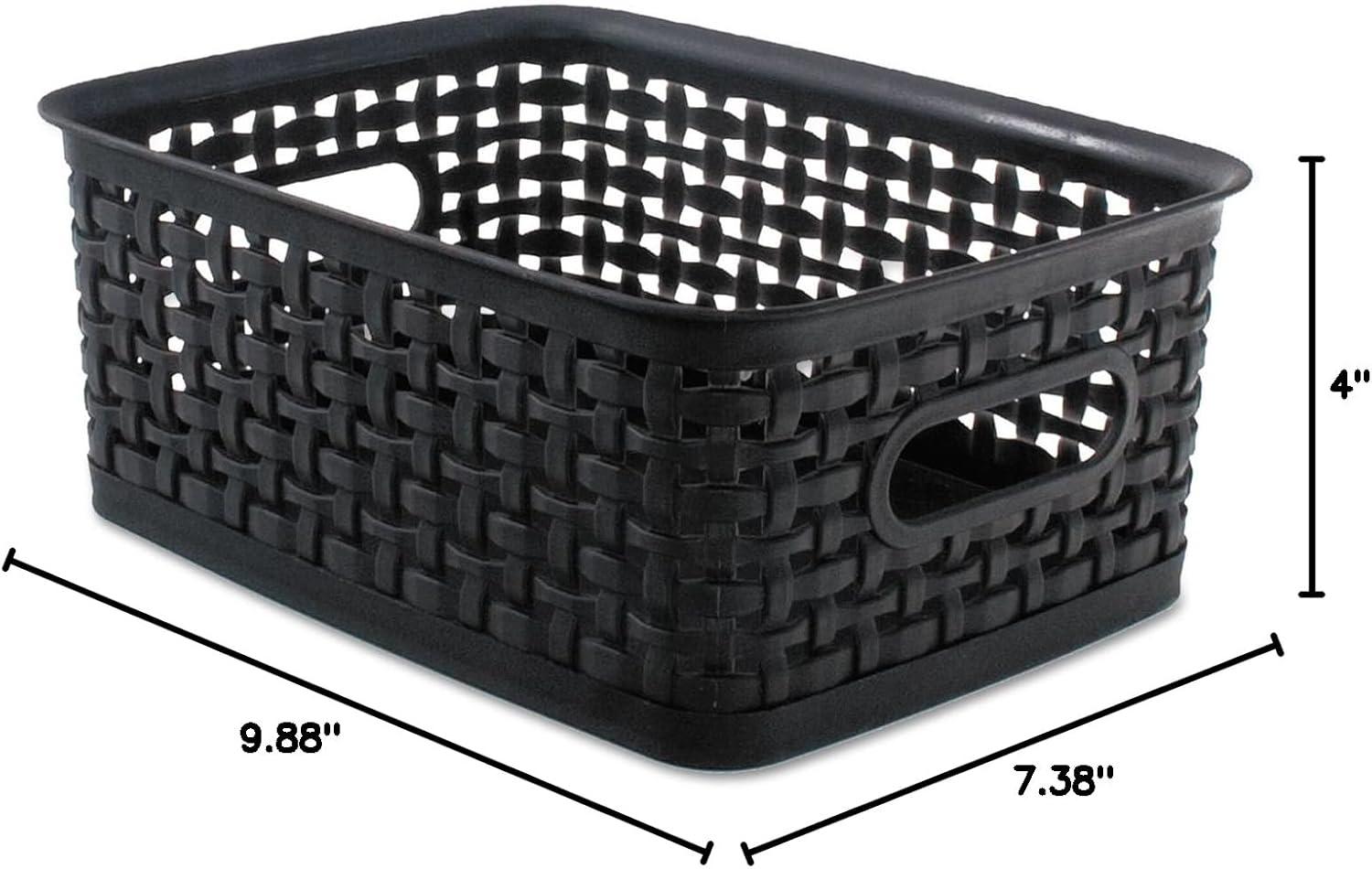 Black Stackable Plastic Weave Storage Bins, Set of 3