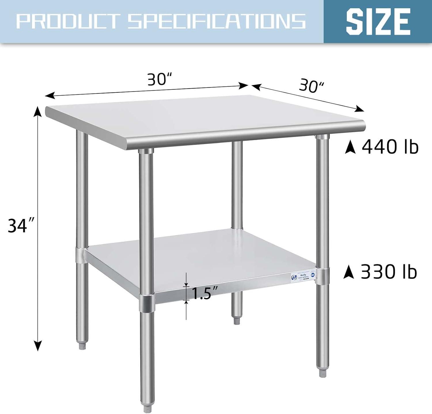 Amgood Stainless Steel 35'' H Adjustable Work Table