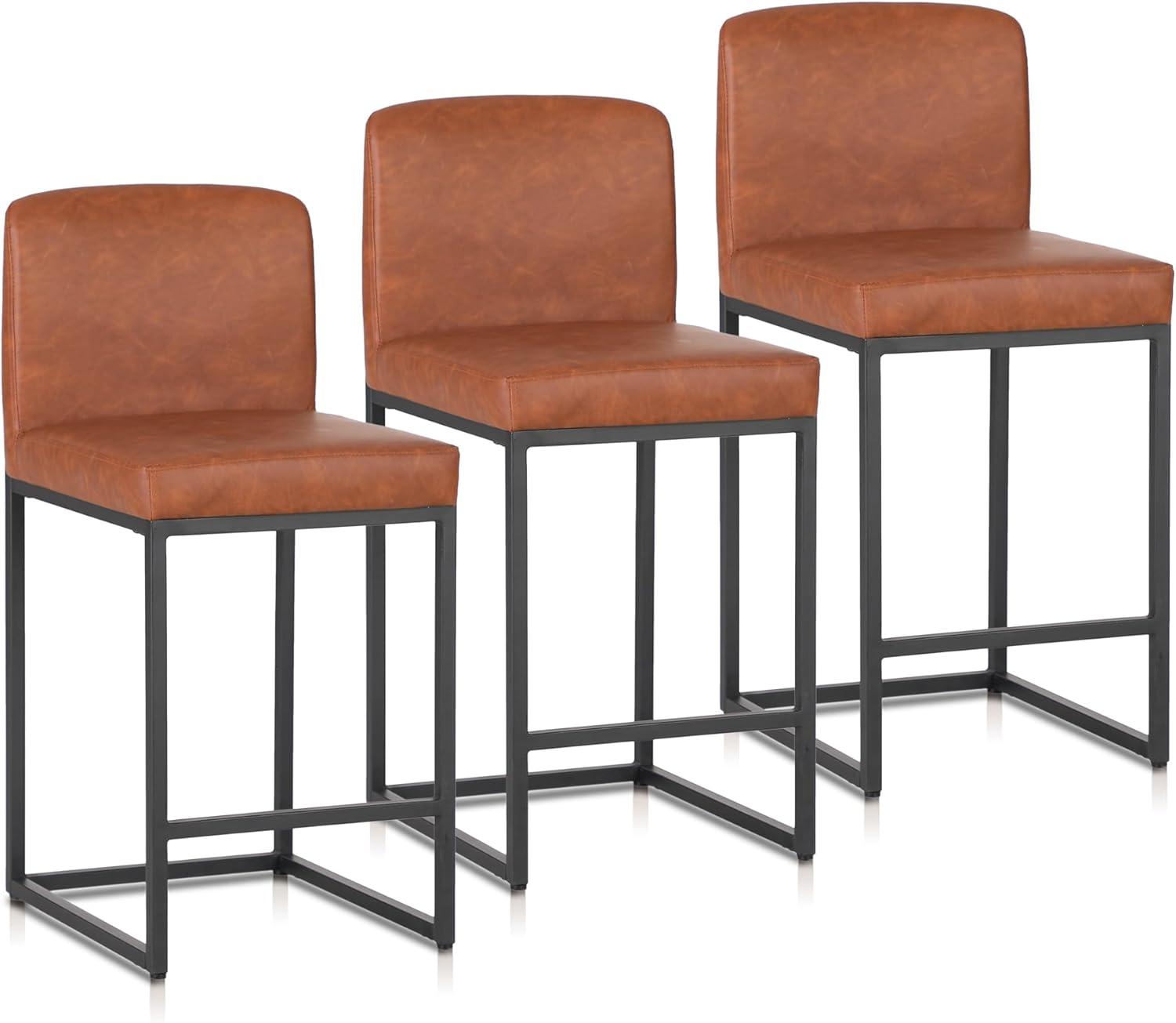 Wade Logan® Catharinus Extra Tall Bar Stool Set - Black Metal Base & Waterproof Faux Leather (Set of 3)