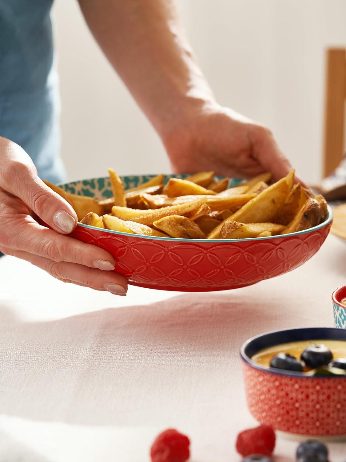 Vibrant Multicolor Ceramic 35 oz Pasta and Salad Bowls Set