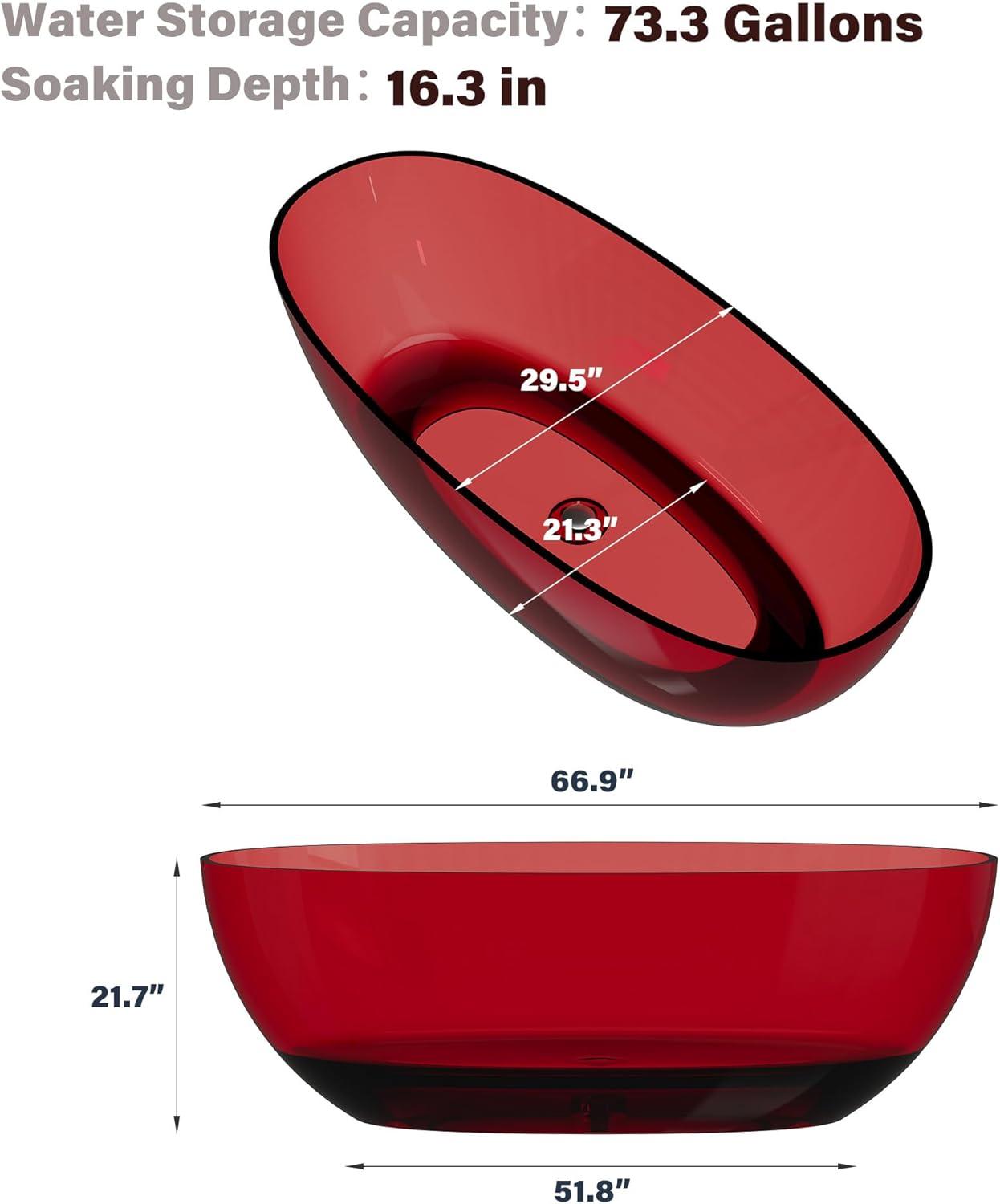 67'' x 30'' Runway Semi Transparent Resin Freestanding Soaking Bathtub